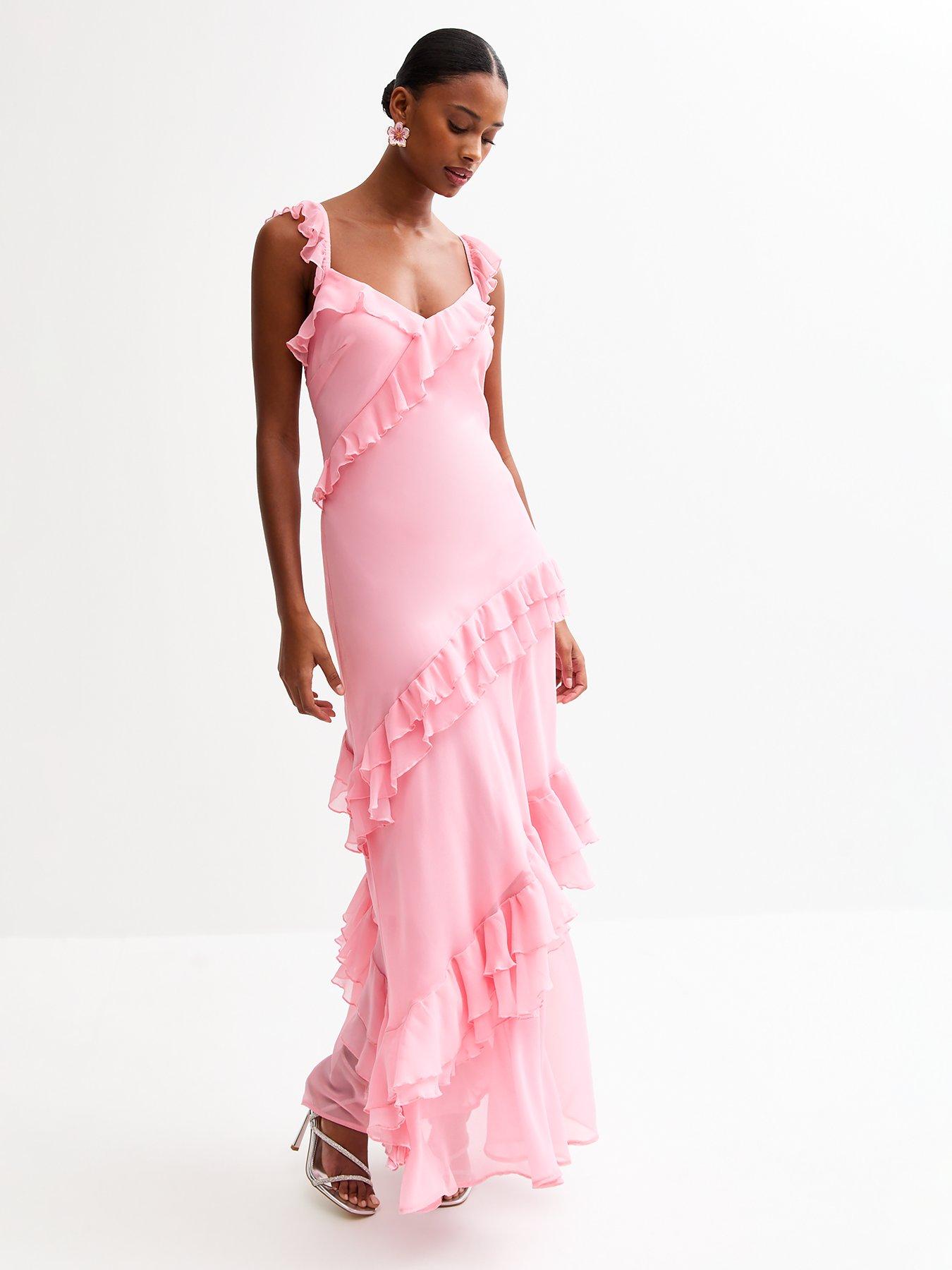 New Look Asymmetric Ruffle Trim Midi Dress - Pink