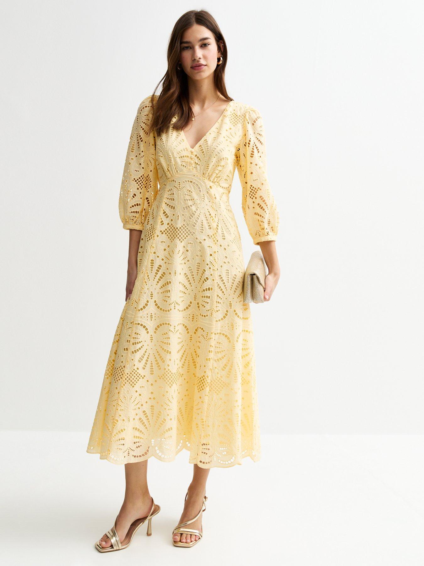 undefined Broderie Anglaise Midi Dress - Yellow