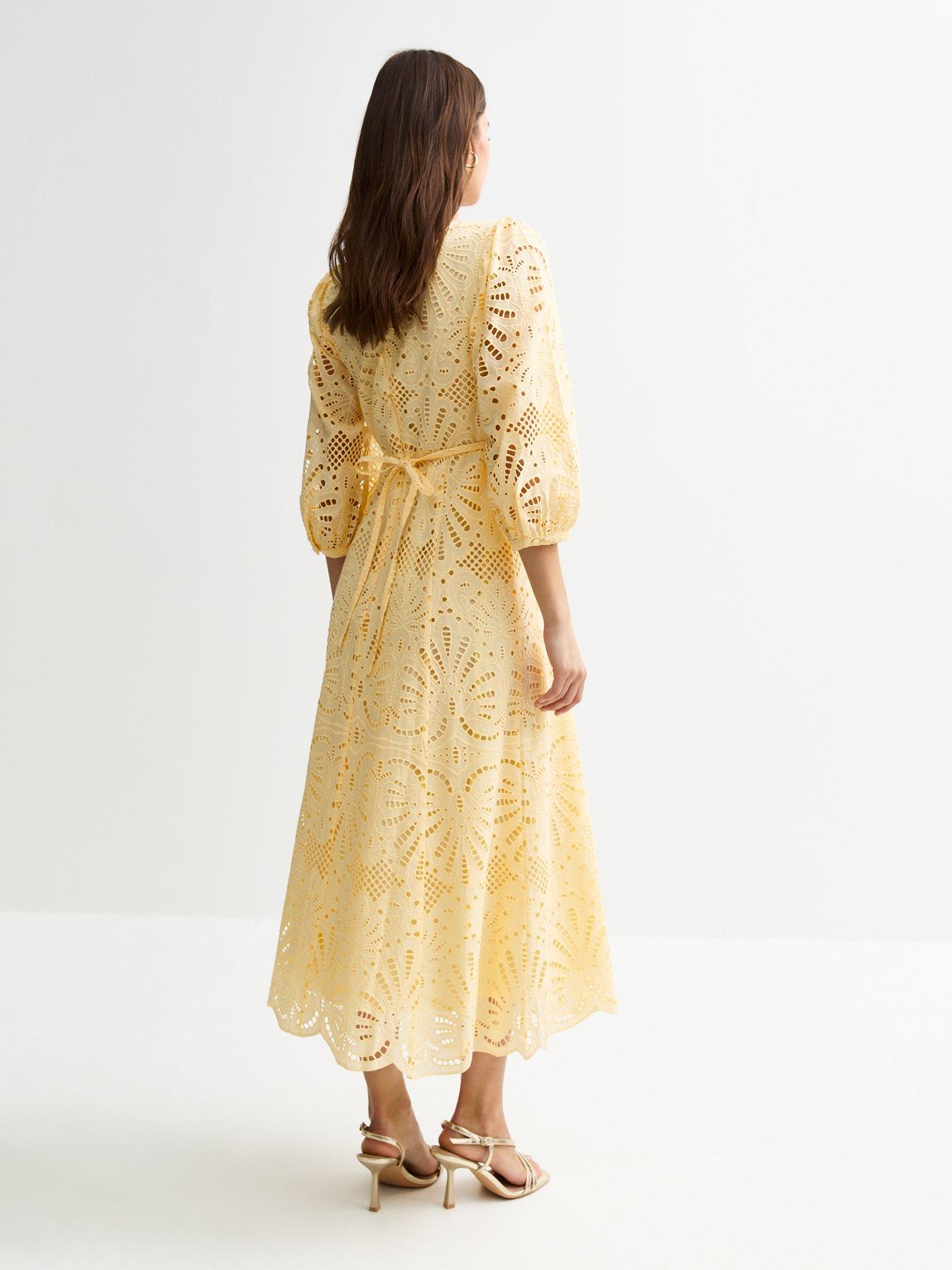 Image 2 of 4 of New Look Broderie Anglaise Midi Dress - Yellow