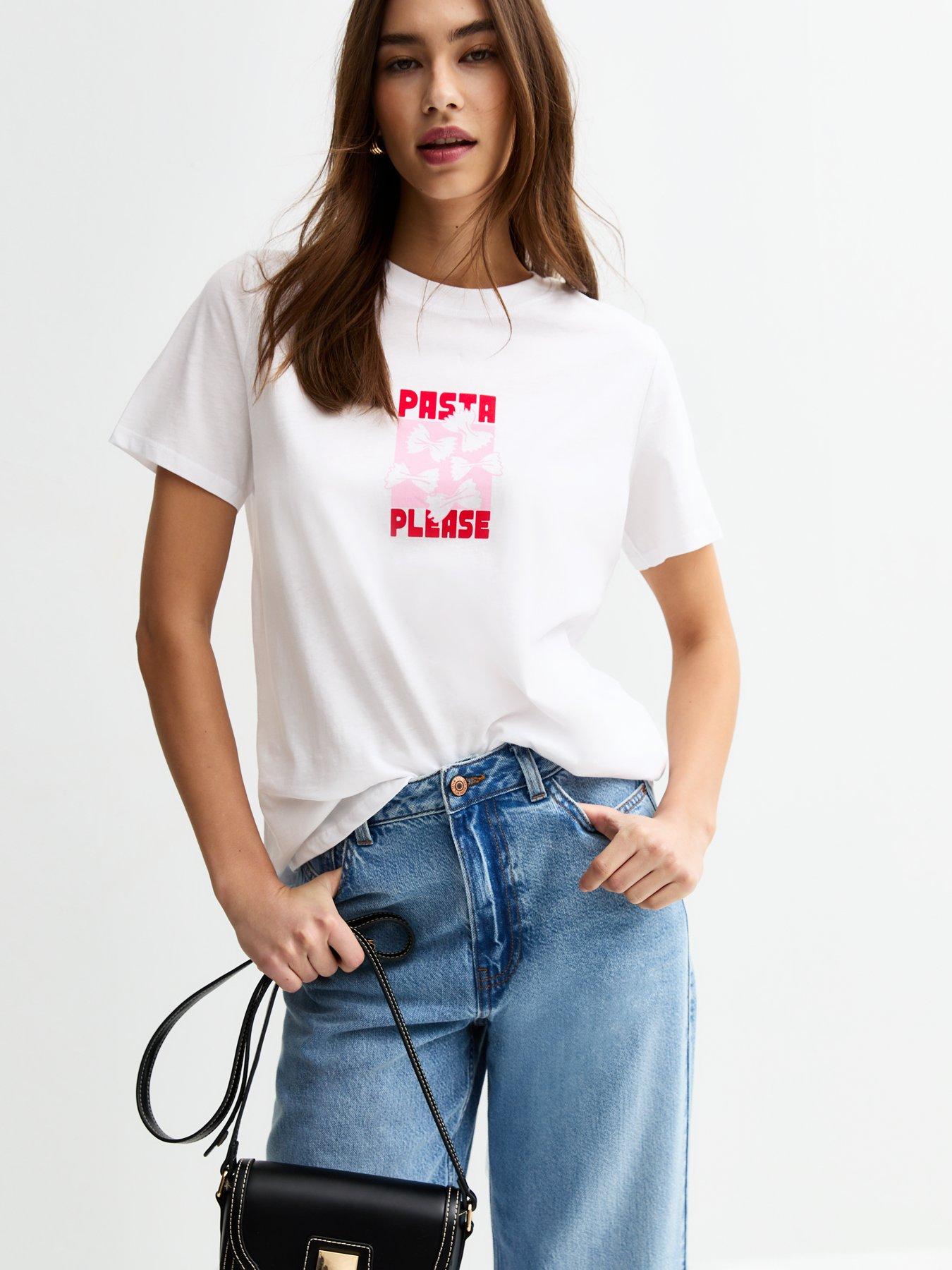 undefined White Pasta Please Print T-shirt