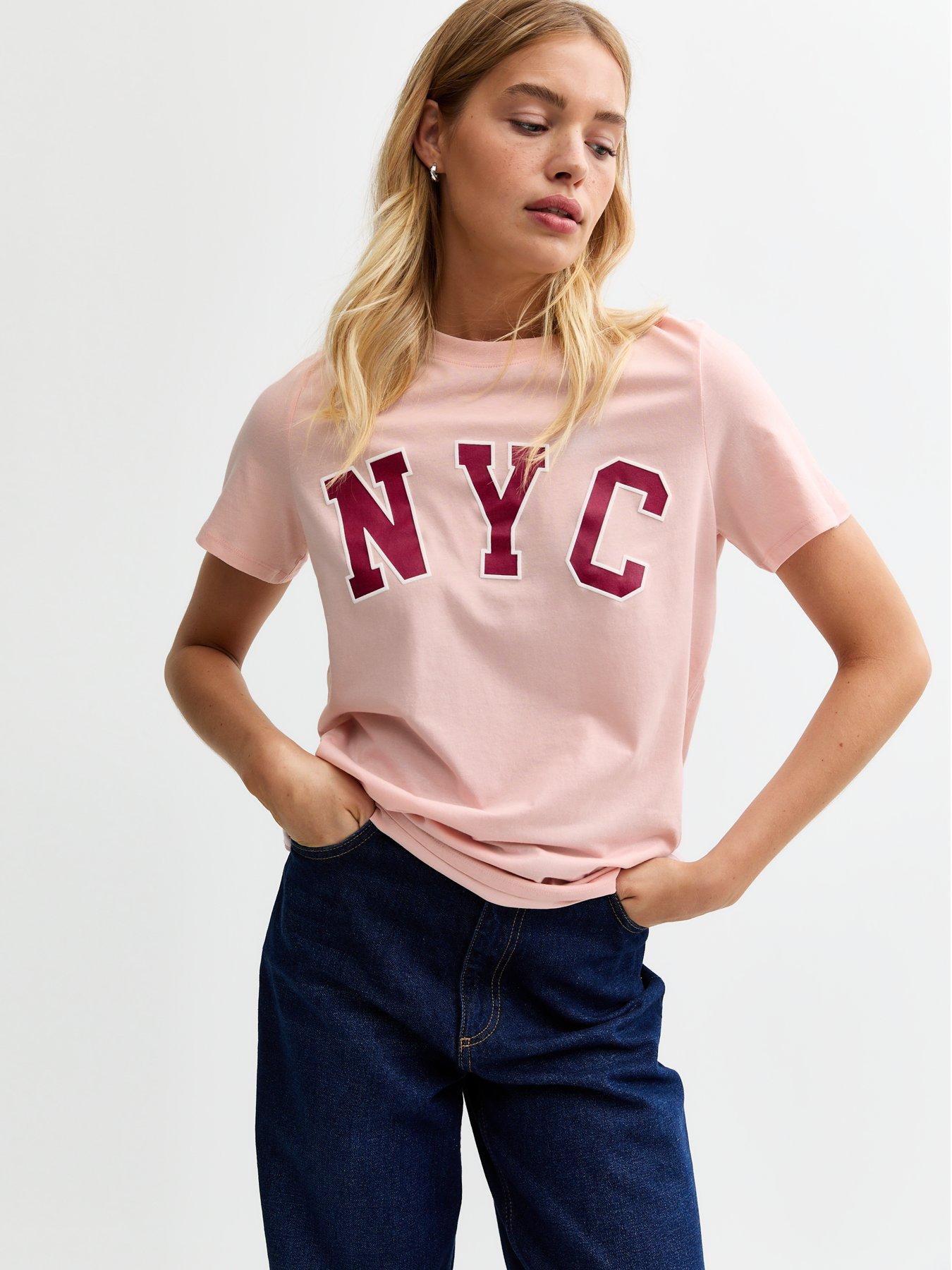 undefined NYC Print Oversized T-Shirt - Light Pink