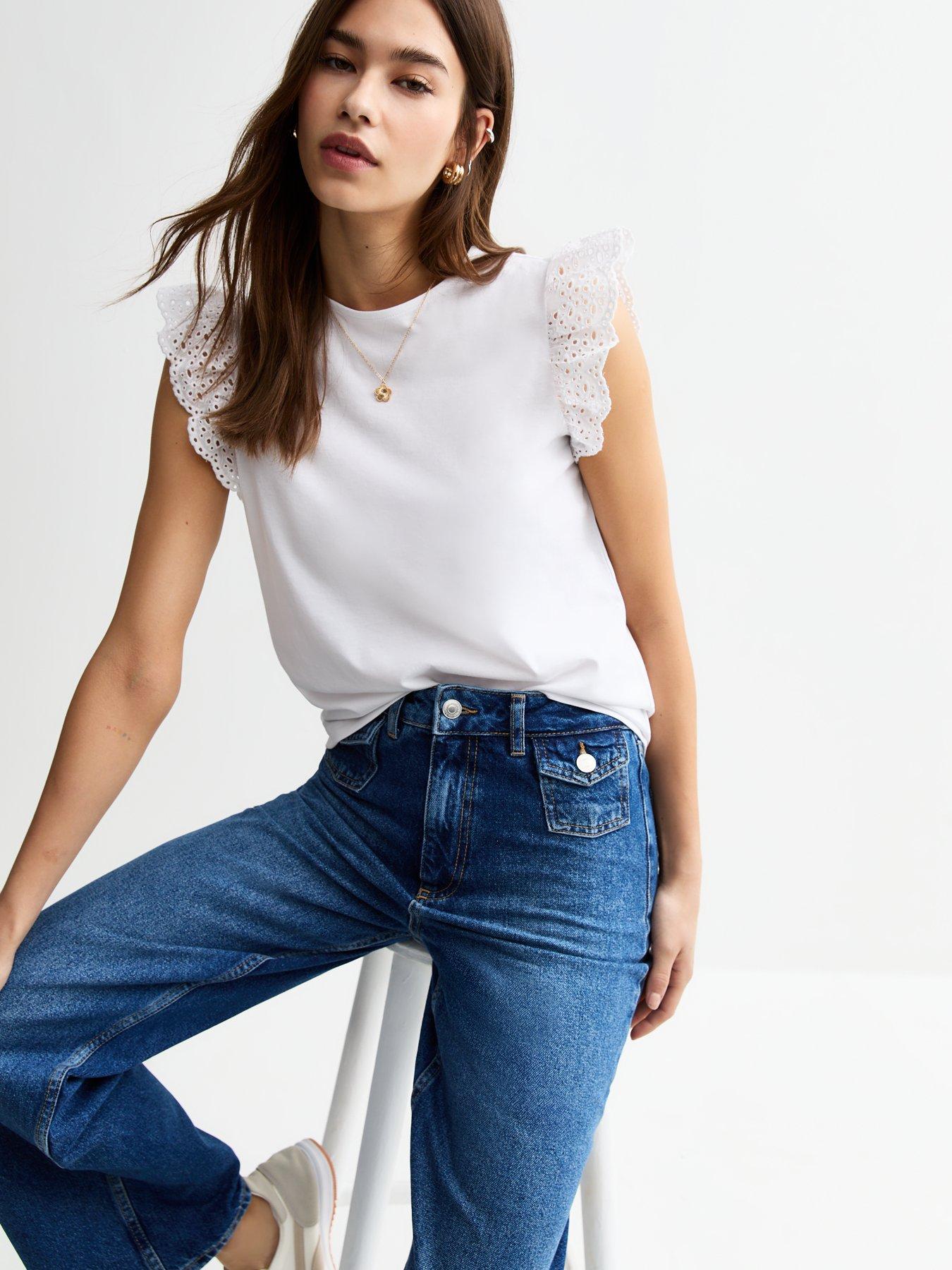 undefined White Broderie Anglaise Trim Vest