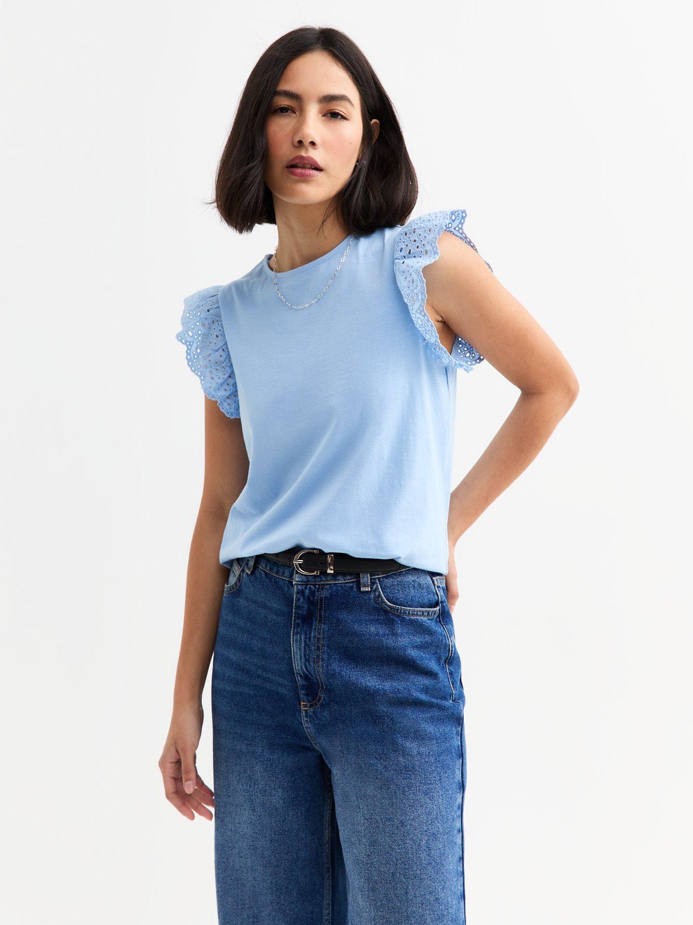 undefined Blue Broderie Anglaise Trim Vest