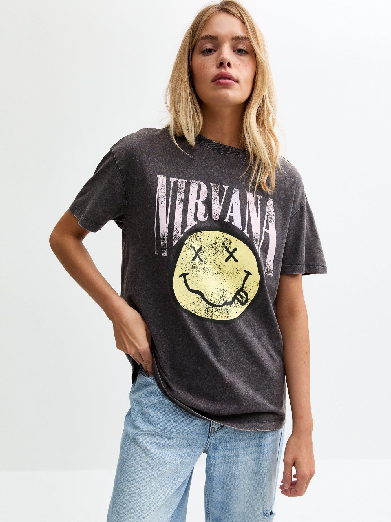 undefined Acid Wash Nirvana Print Oversized T-Shirt
