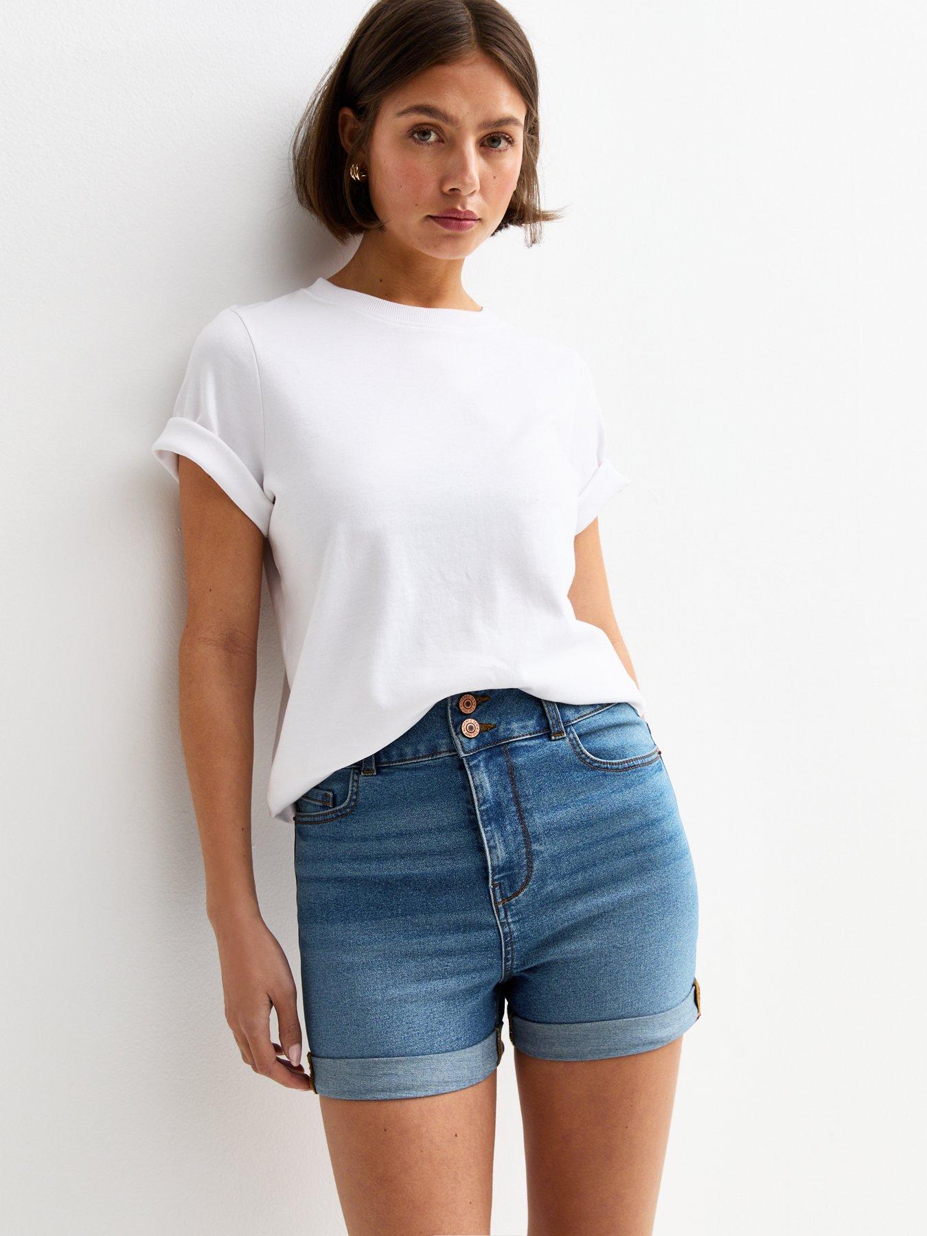 undefined Blue High Waisted Denim Shorts