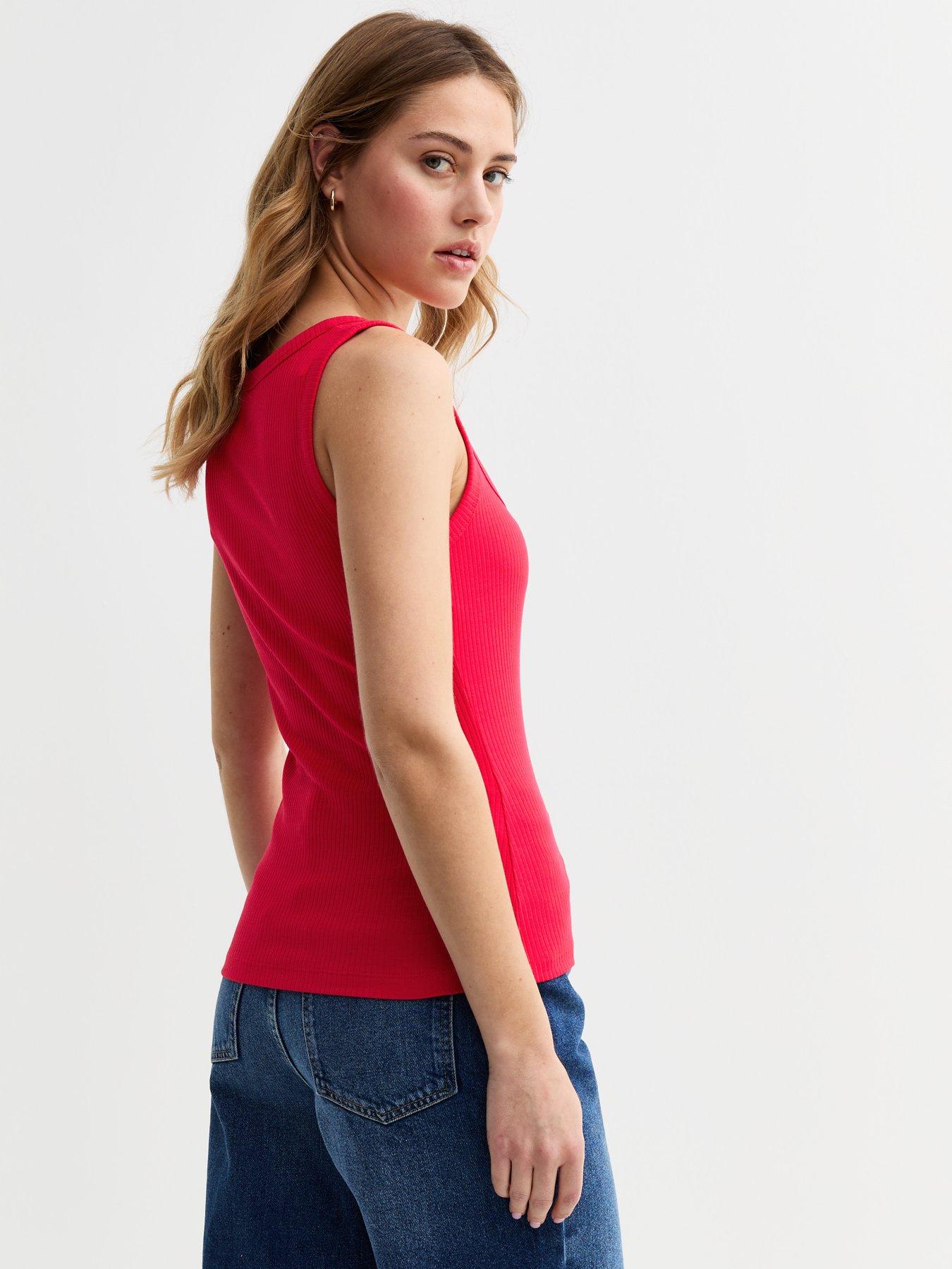 Image 2 of 4 of New Look Red Ribbed Square Neck Vest Top