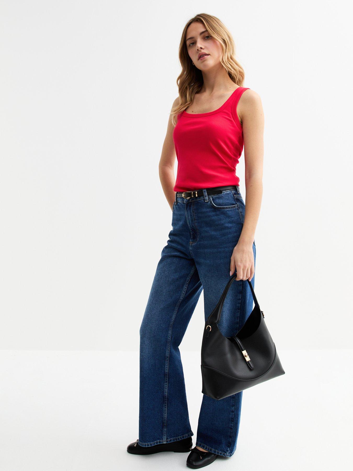 Image 3 of 4 of New Look Red Ribbed Square Neck Vest Top