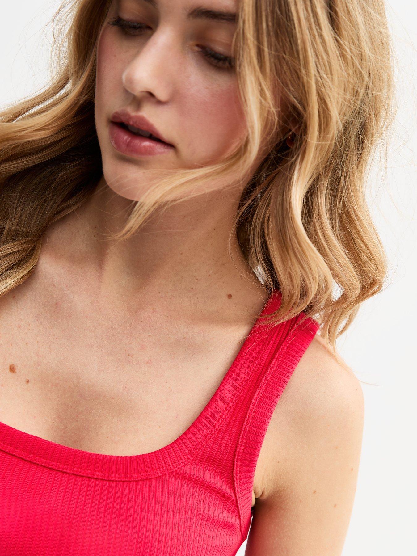 Image 4 of 4 of New Look Red Ribbed Square Neck Vest Top