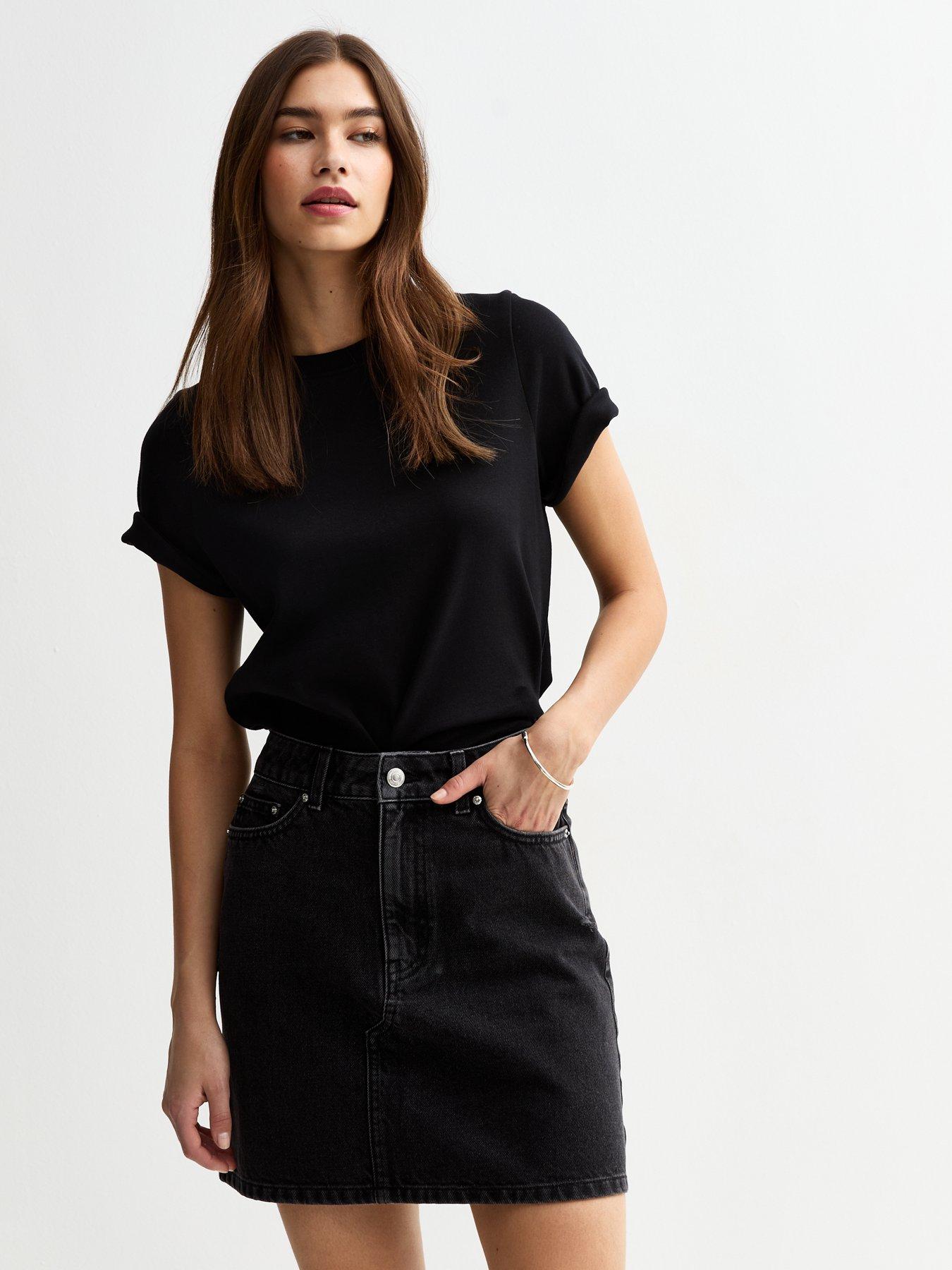undefined Denim A-Line Skirt - Black