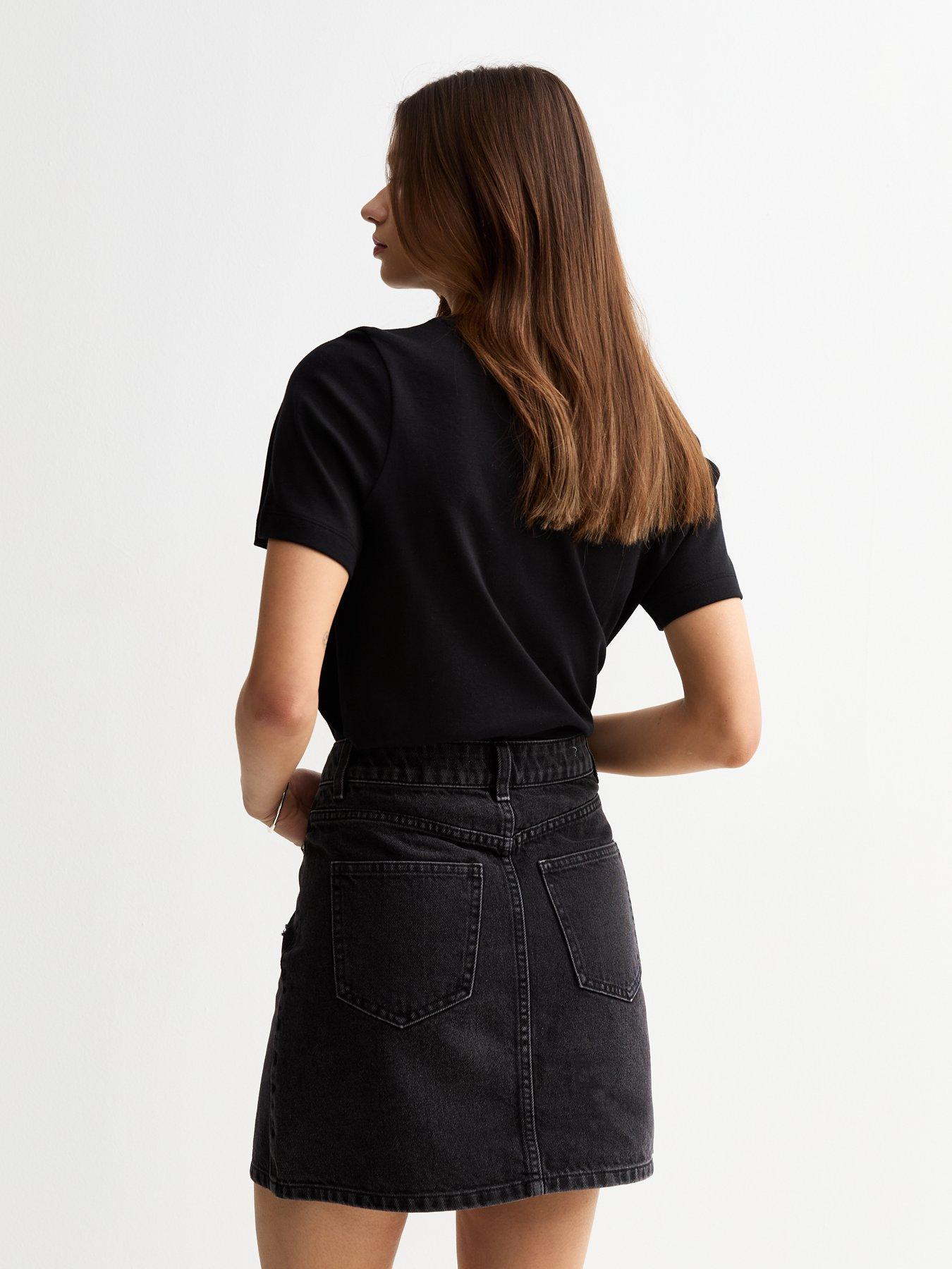Image 2 of 5 of New Look Denim A-Line Skirt - Black