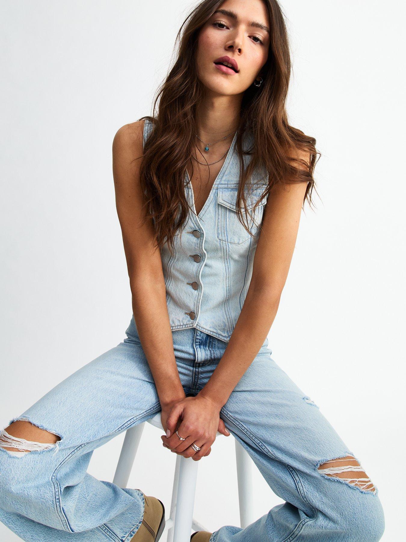 New Look Light Blue Denim Buttoned Waistcoat