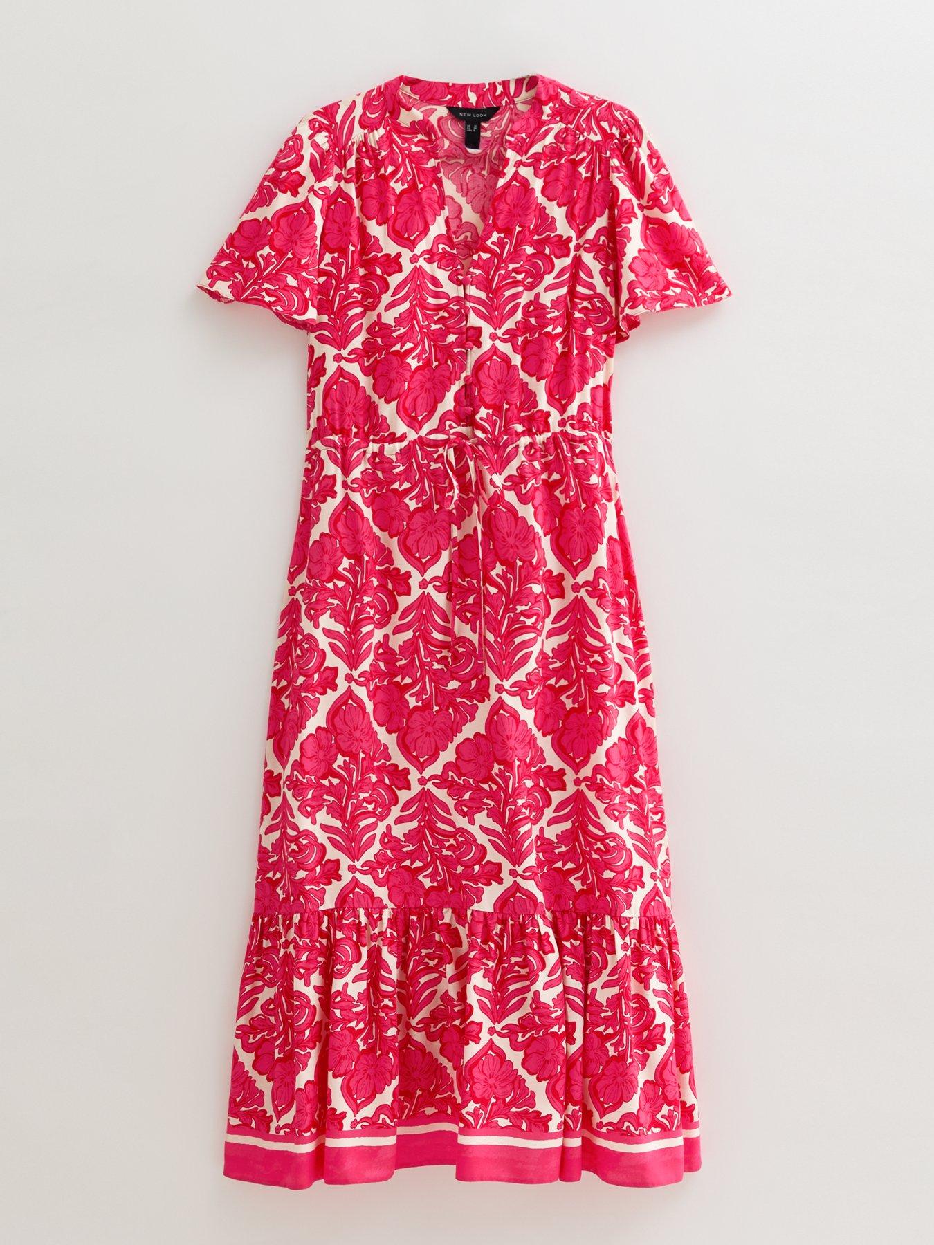 New Look Tile Print Drawstring Midi Shirt Dress Pink Very