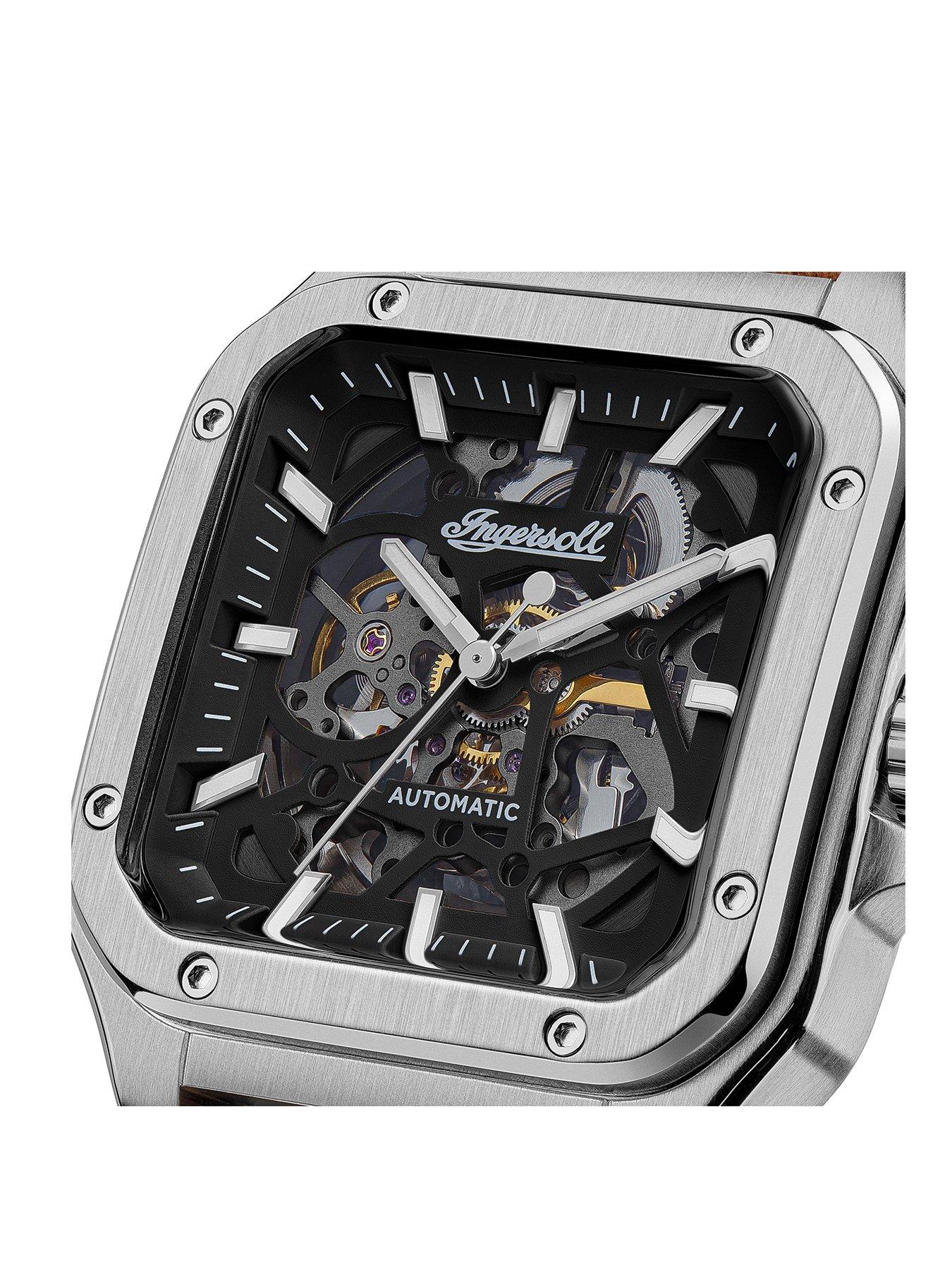 Image 2 of 6 of Ingersoll Gents Automatic Watch, Black dial Square Stainless Steel case and Brown Leather Strap
