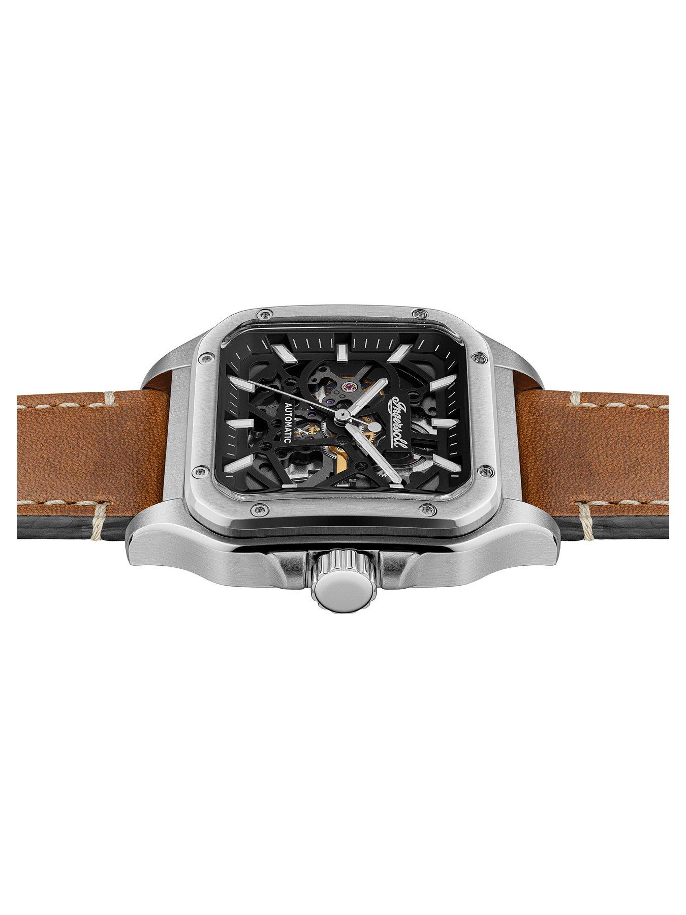 Image 3 of 6 of Ingersoll Gents Automatic Watch, Black dial Square Stainless Steel case and Brown Leather Strap