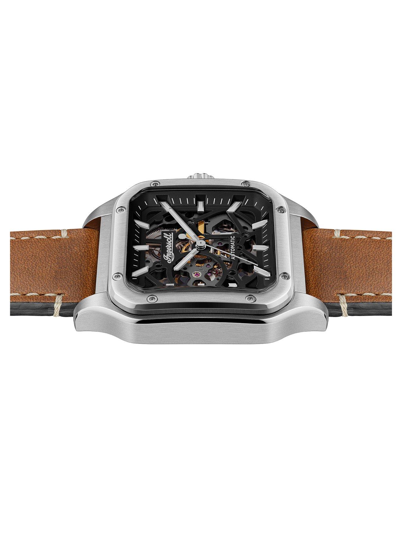 Image 4 of 6 of Ingersoll Gents Automatic Watch, Black dial Square Stainless Steel case and Brown Leather Strap
