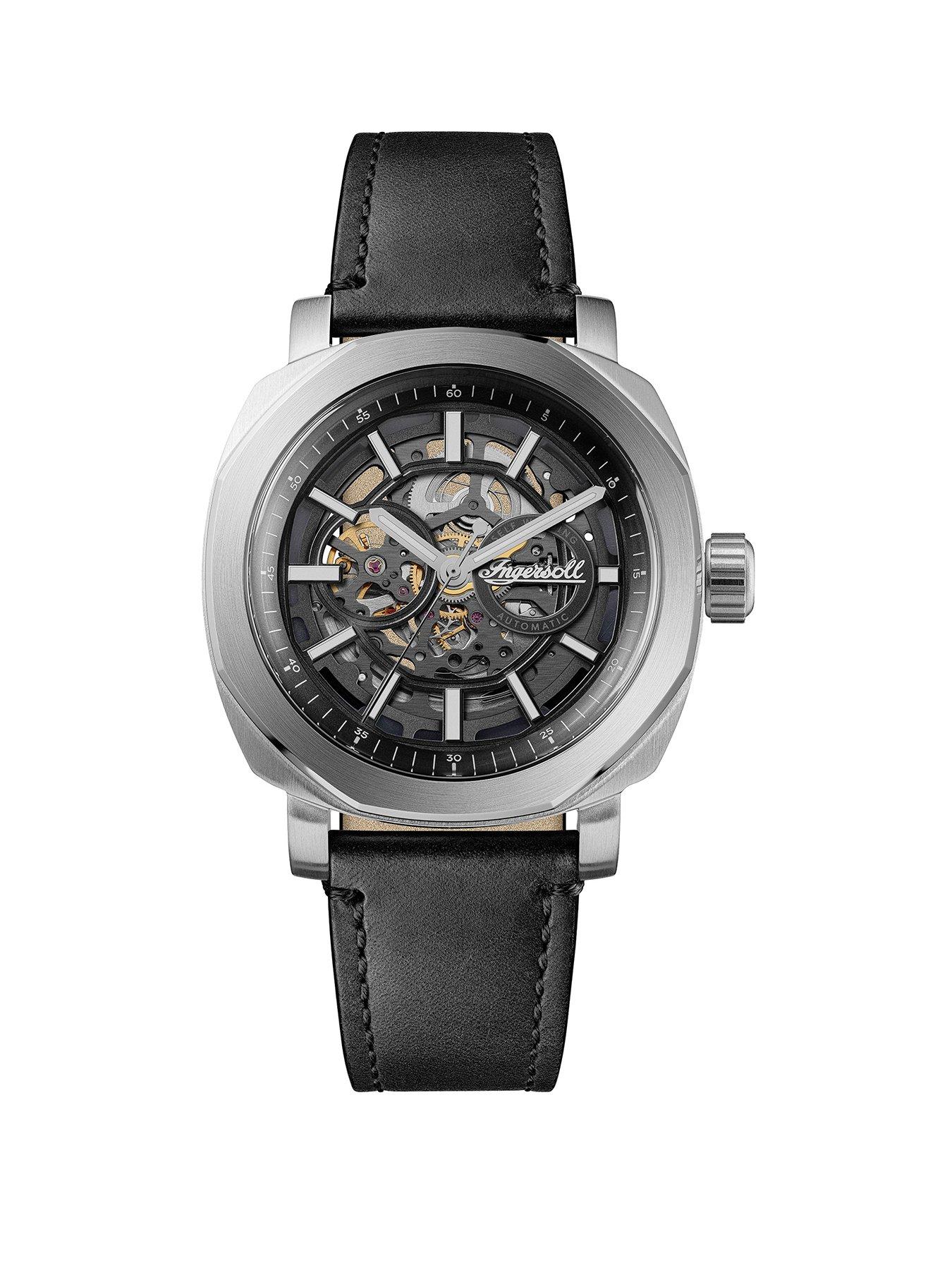 Ingersoll Outrider Gents Automatic Watch, Black dial, Stainless Steel case and Black Leather Strap