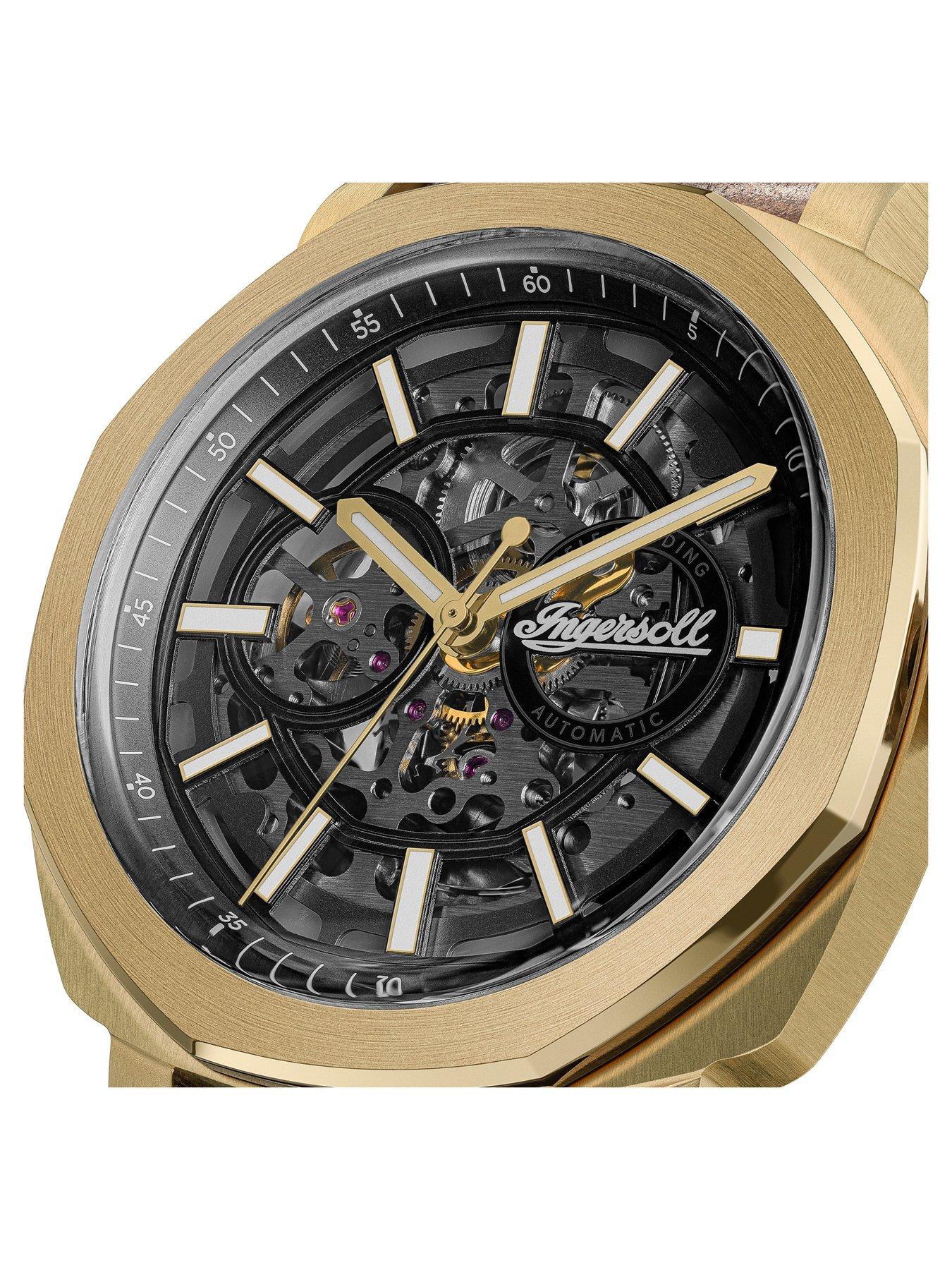 Image 3 of 6 of Ingersoll Outrider Gents Automatic Watch, Black dial, Stainless Steel case and Brown Leather Strap