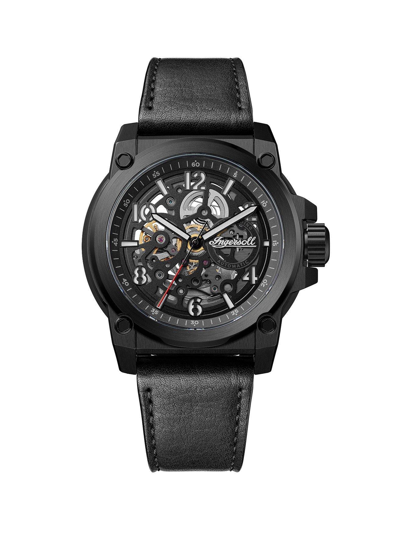 Image 1 of 6 of Ingersoll Anvil Automatic Gents Watch, Black dial, Stainless Steel Case and Leather Strap