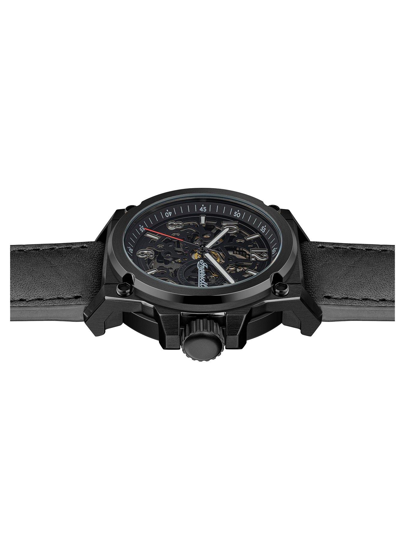 Image 2 of 6 of Ingersoll Anvil Automatic Gents Watch, Black dial, Stainless Steel Case and Leather Strap