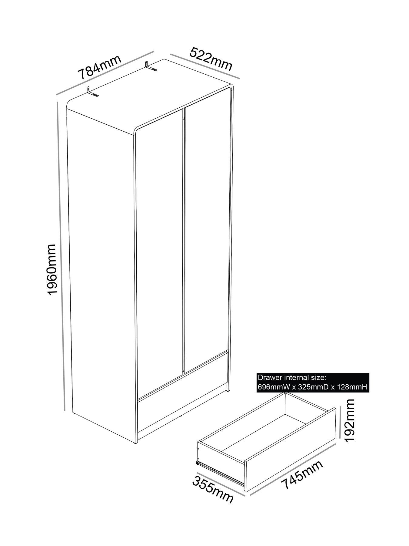 Image 7 of 7 of The Very Collection Bailey 2 Door, 1 Drawer Wardrobe - Grey - FSC&reg; Certified