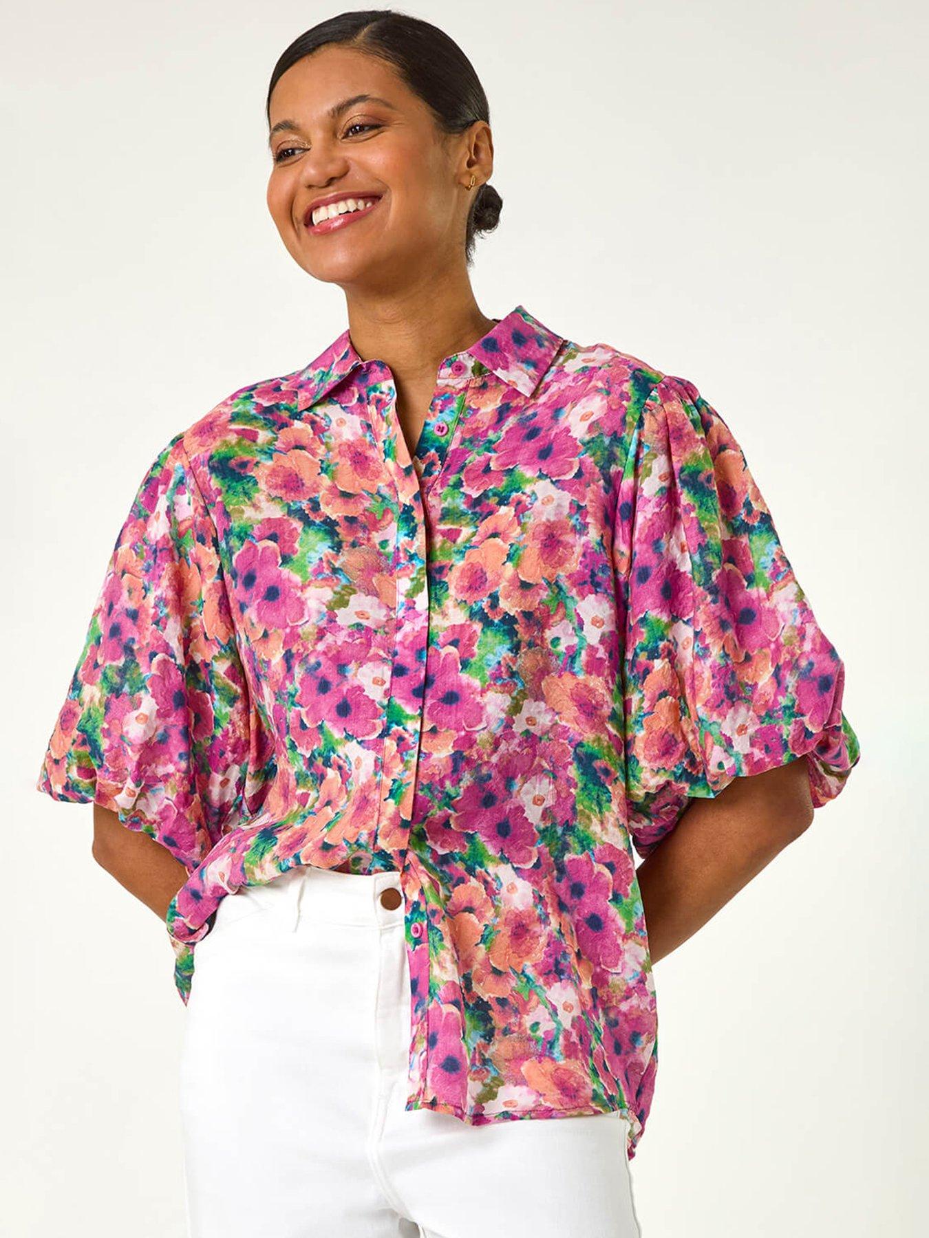 Roman Floral Print Button Through Shirt - Pink