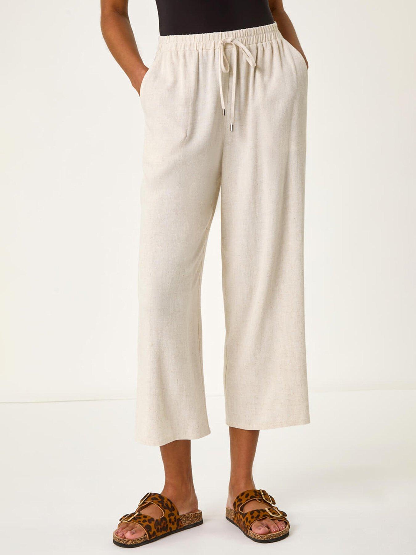 undefined Cropped Linen Trouser - Tan