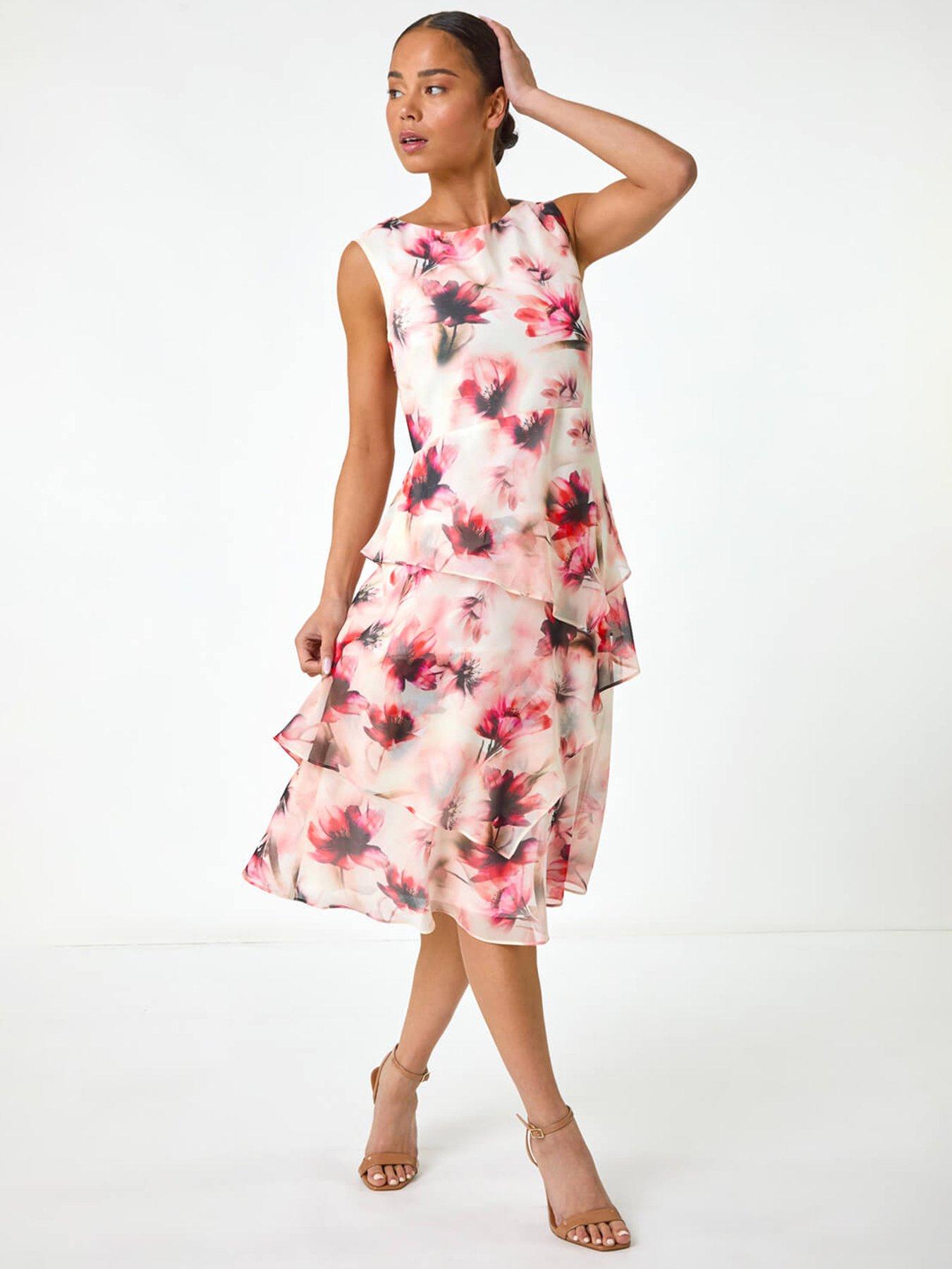 undefined Petite Floral Overlay Dress - Red