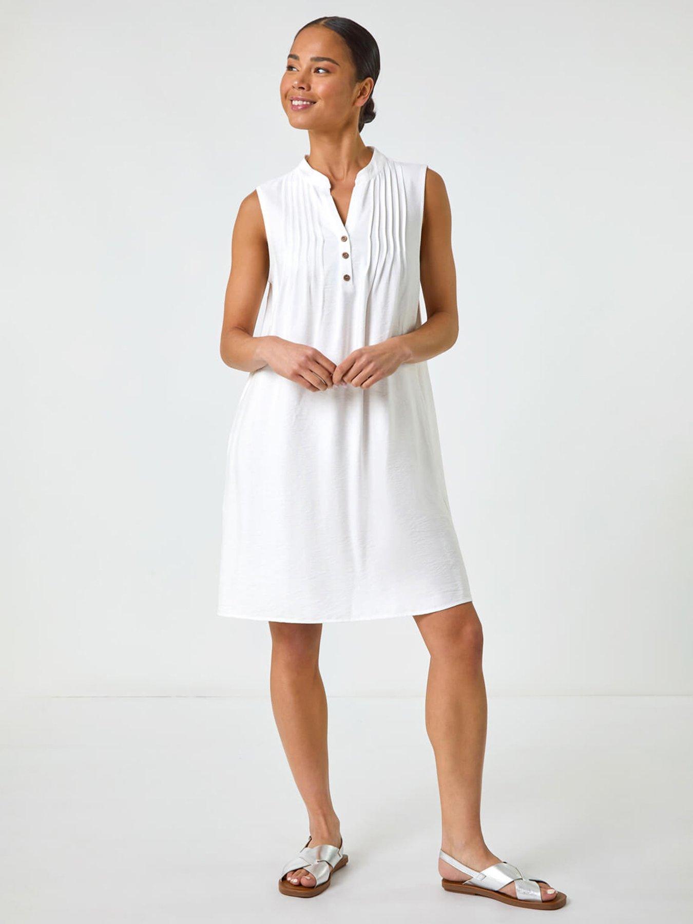 undefined Petite Pintuck Pocket Dress - White