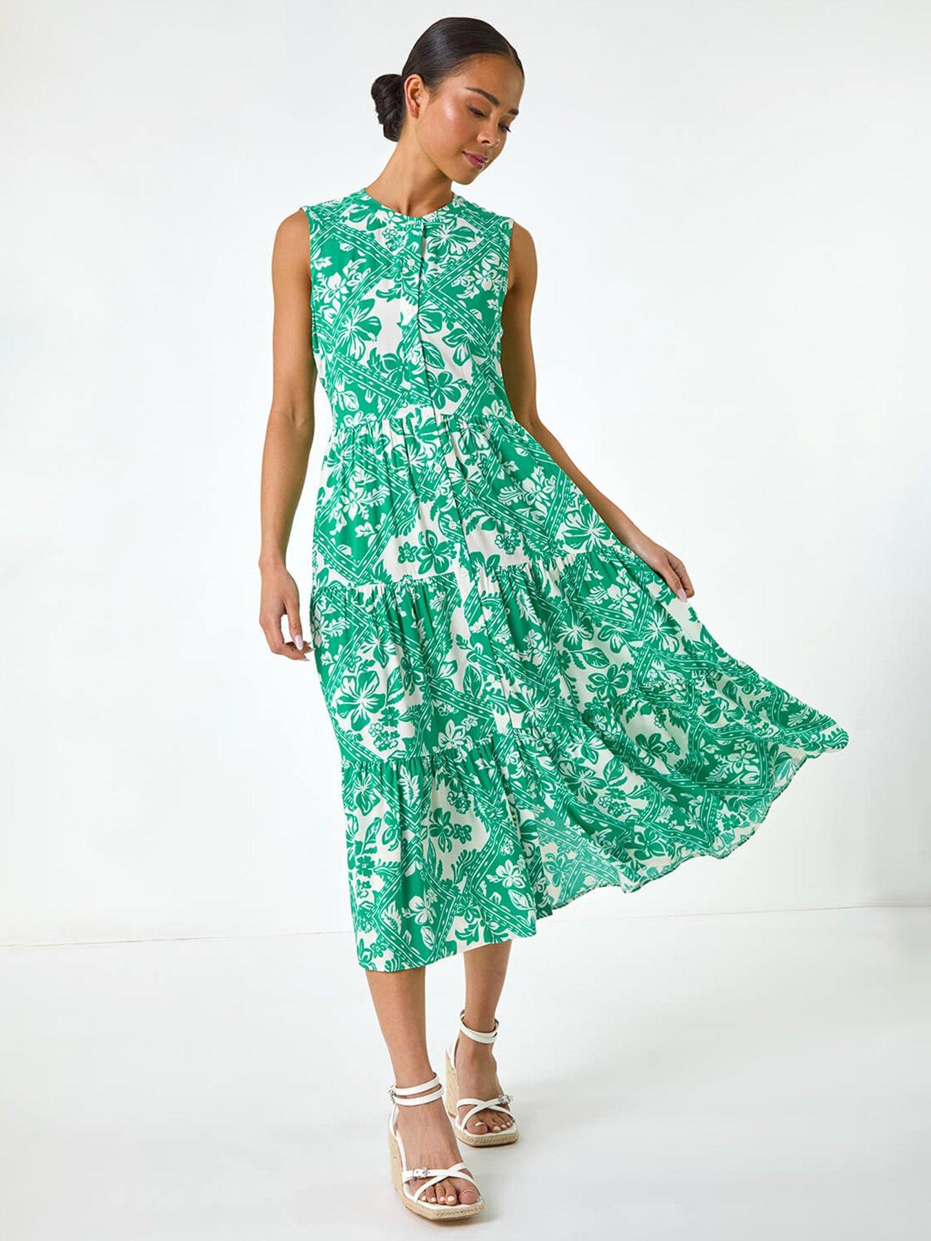 undefined Petite Abstract Button Up Dress - Green
