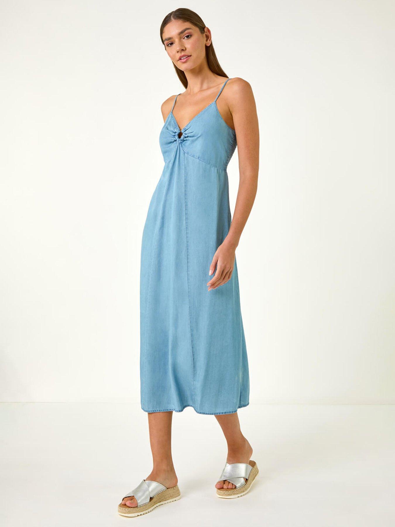 undefined Ring Detail Midi Dress - Blue