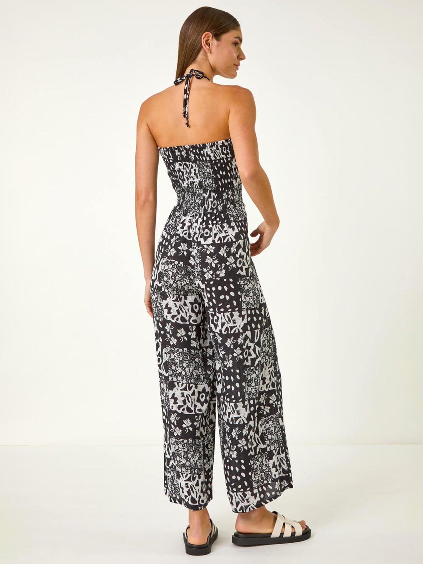 Roman Abstract Print Shirred Bandeau Jumpsuit - Black | Very