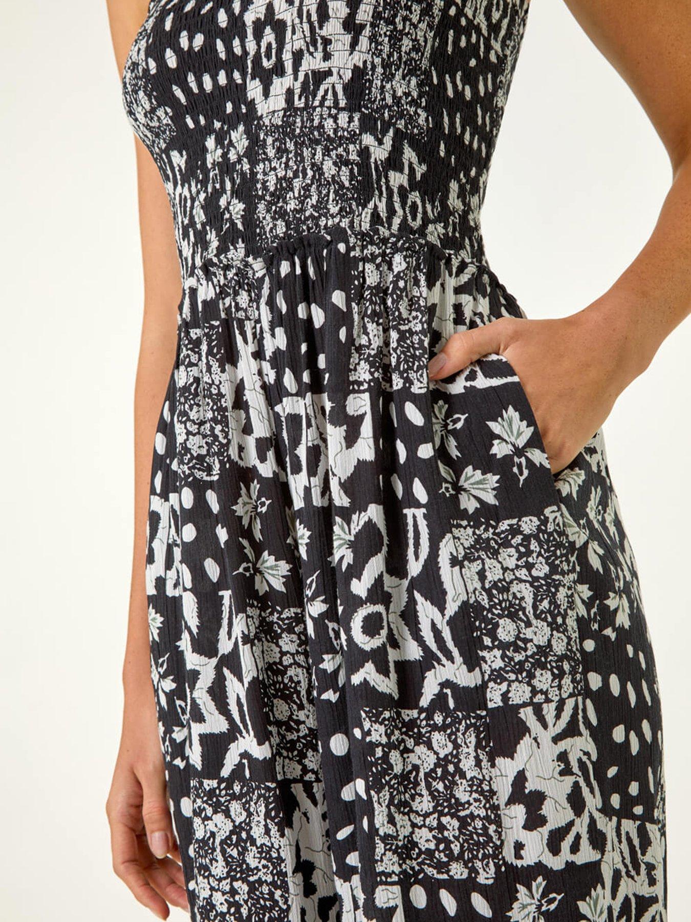 Roman Abstract Print Shirred Bandeau Jumpsuit - Black | Very