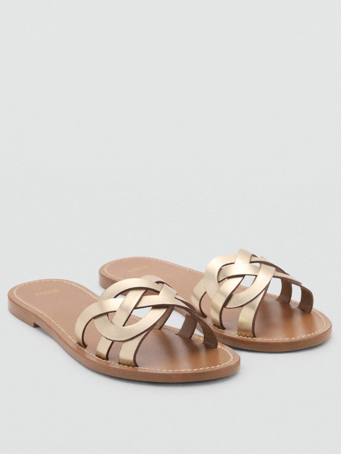 Image 2 of 4 of Mango Leather Sandals With Intertwined Strap - Gold