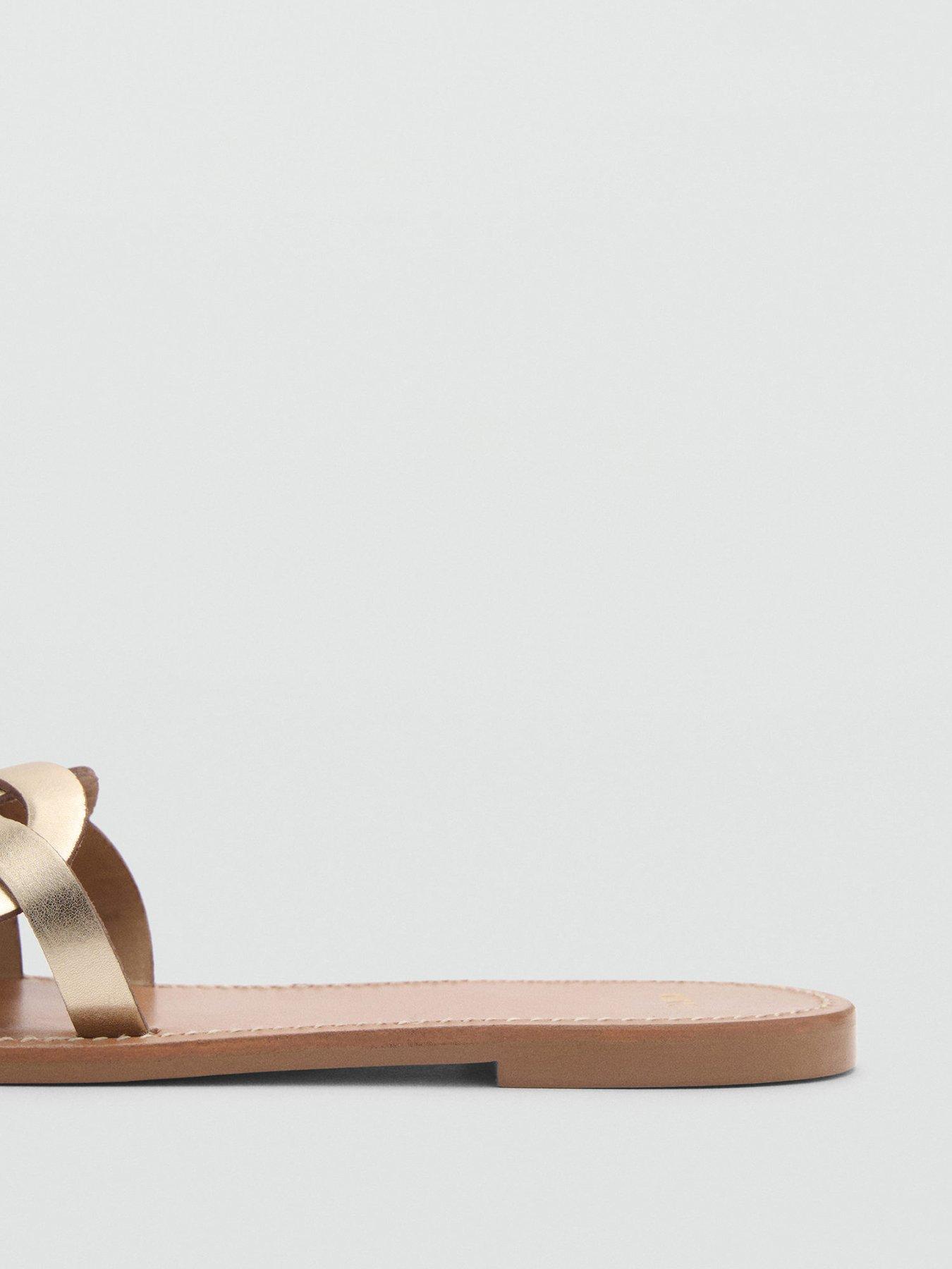 Image 3 of 4 of Mango Leather Sandals With Intertwined Strap - Gold