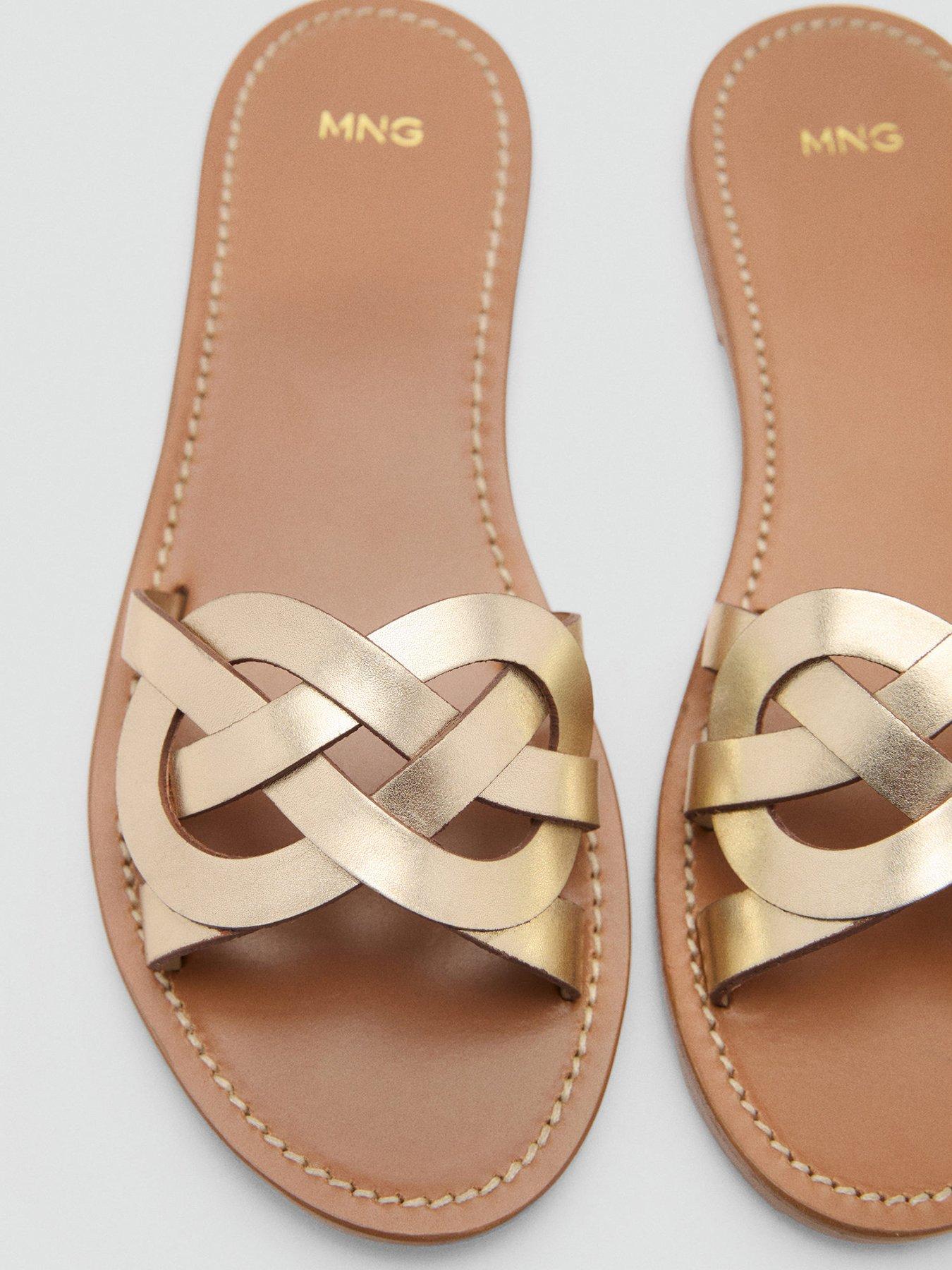 Image 4 of 4 of Mango Leather Sandals With Intertwined Strap - Gold