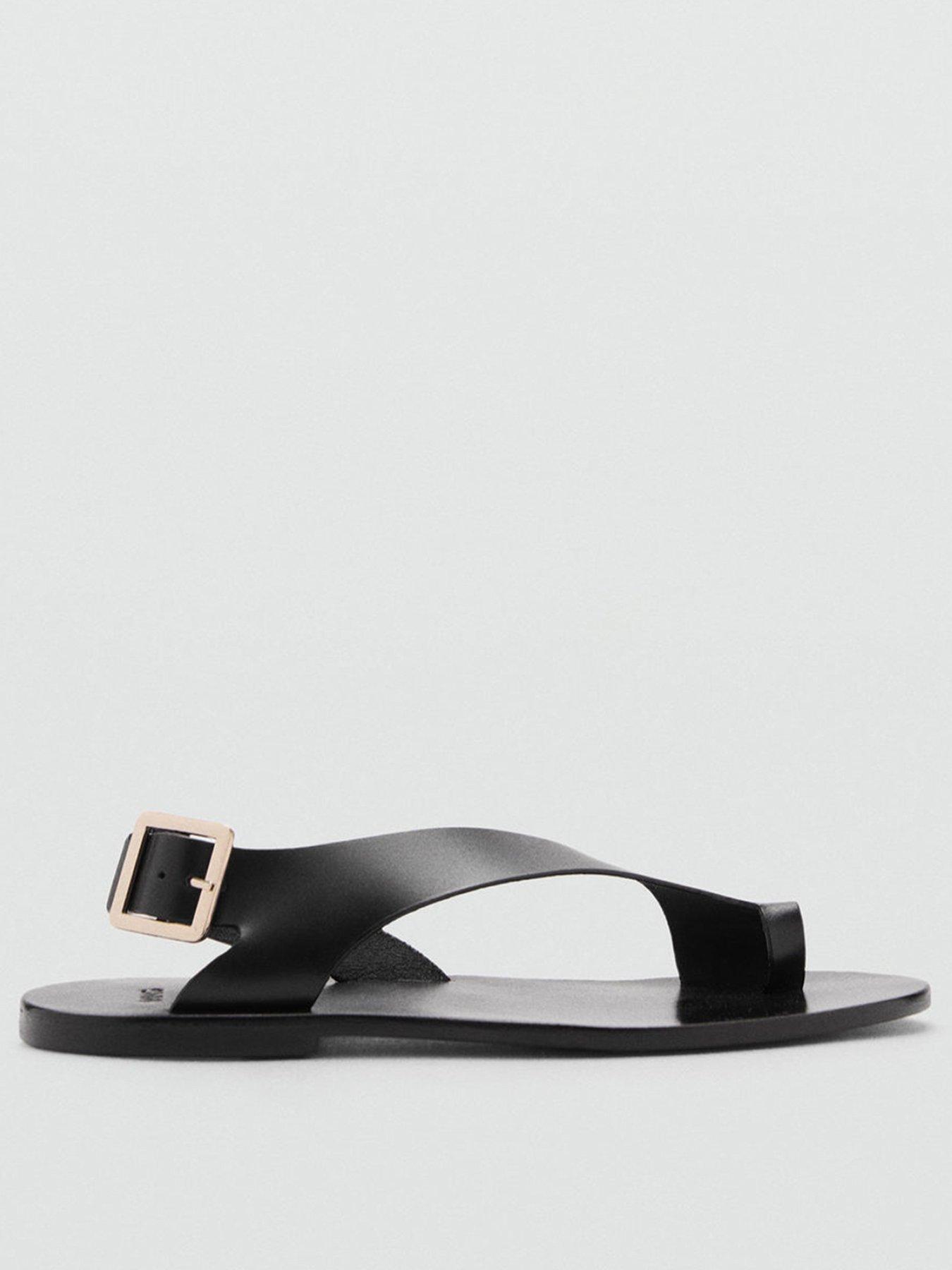 undefined Leather Sandals With Cross Strap - Black