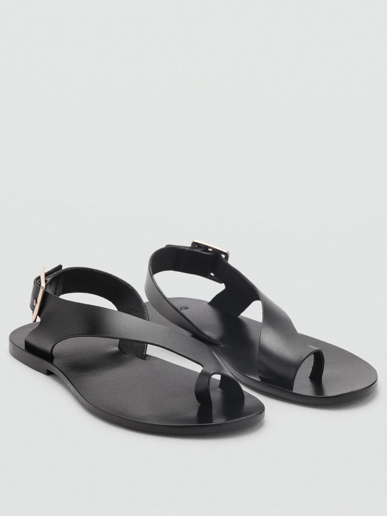 Mango Leather Sandals With Cross Strap - Black | Very