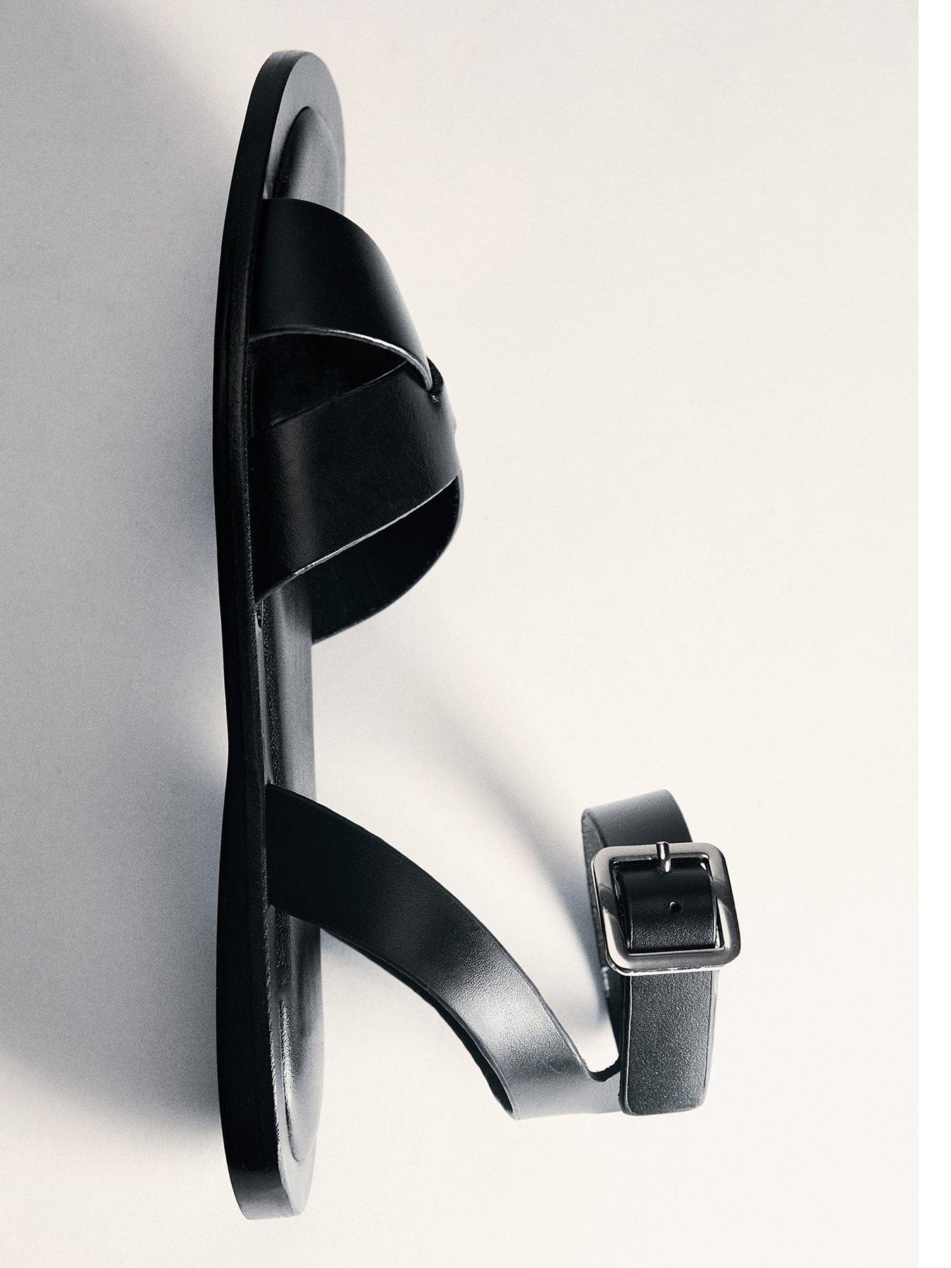 Mango Leather Sandals With Cross Strap - Black | Very