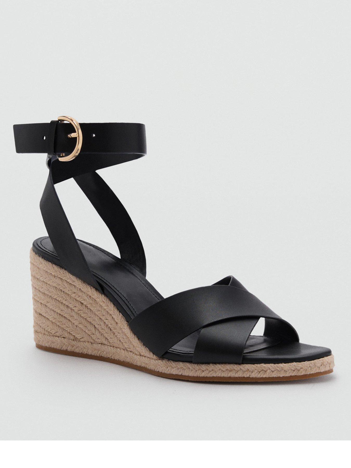 undefined Wedge Sandal With Crisscross Straps - Black