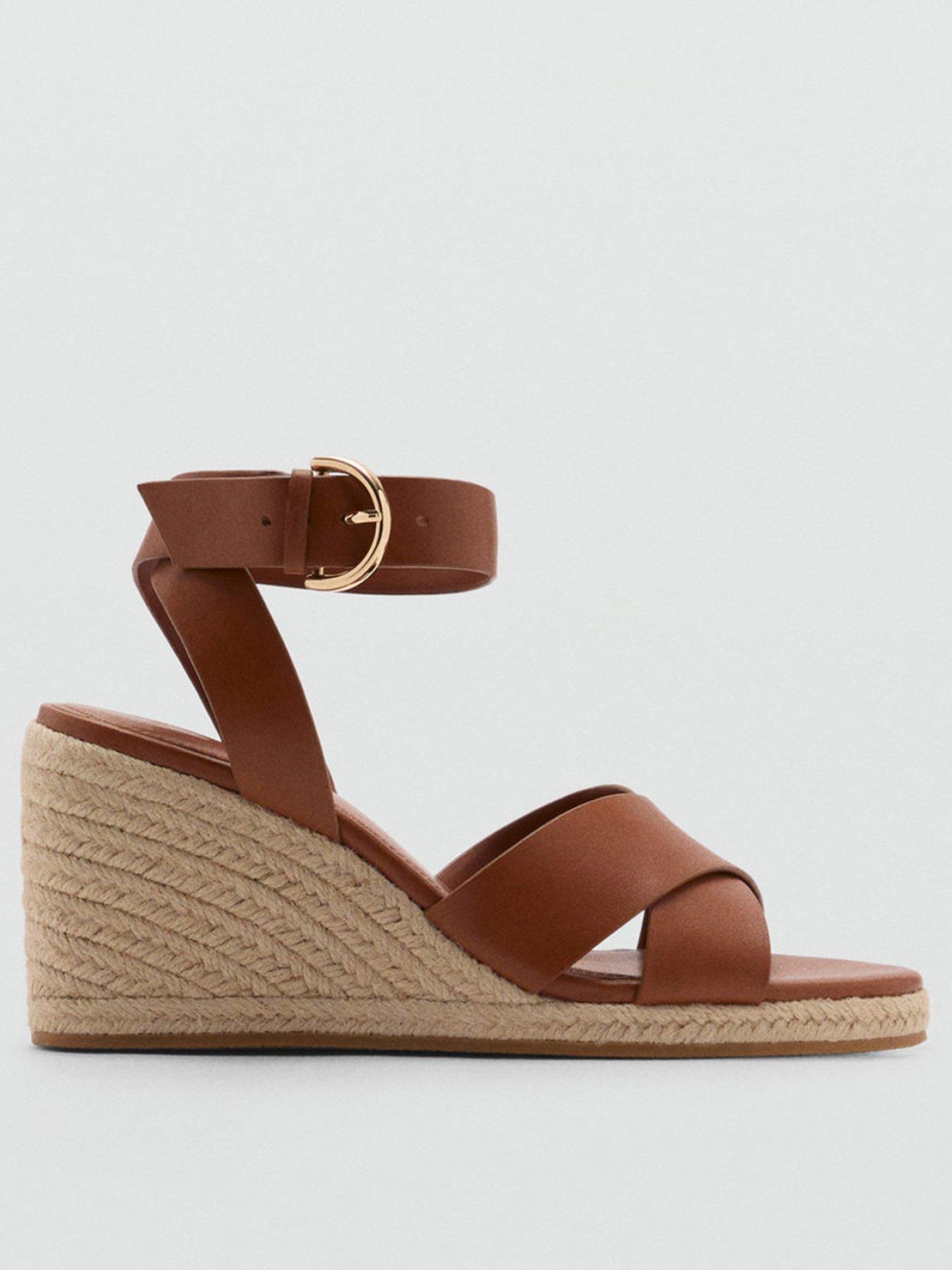 Image of Mango Wedge Sandal With Crisscross Straps - Brown