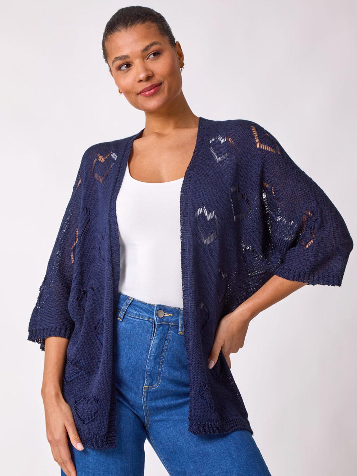 undefined Pointelle Heart Knit Cardigan - Navy