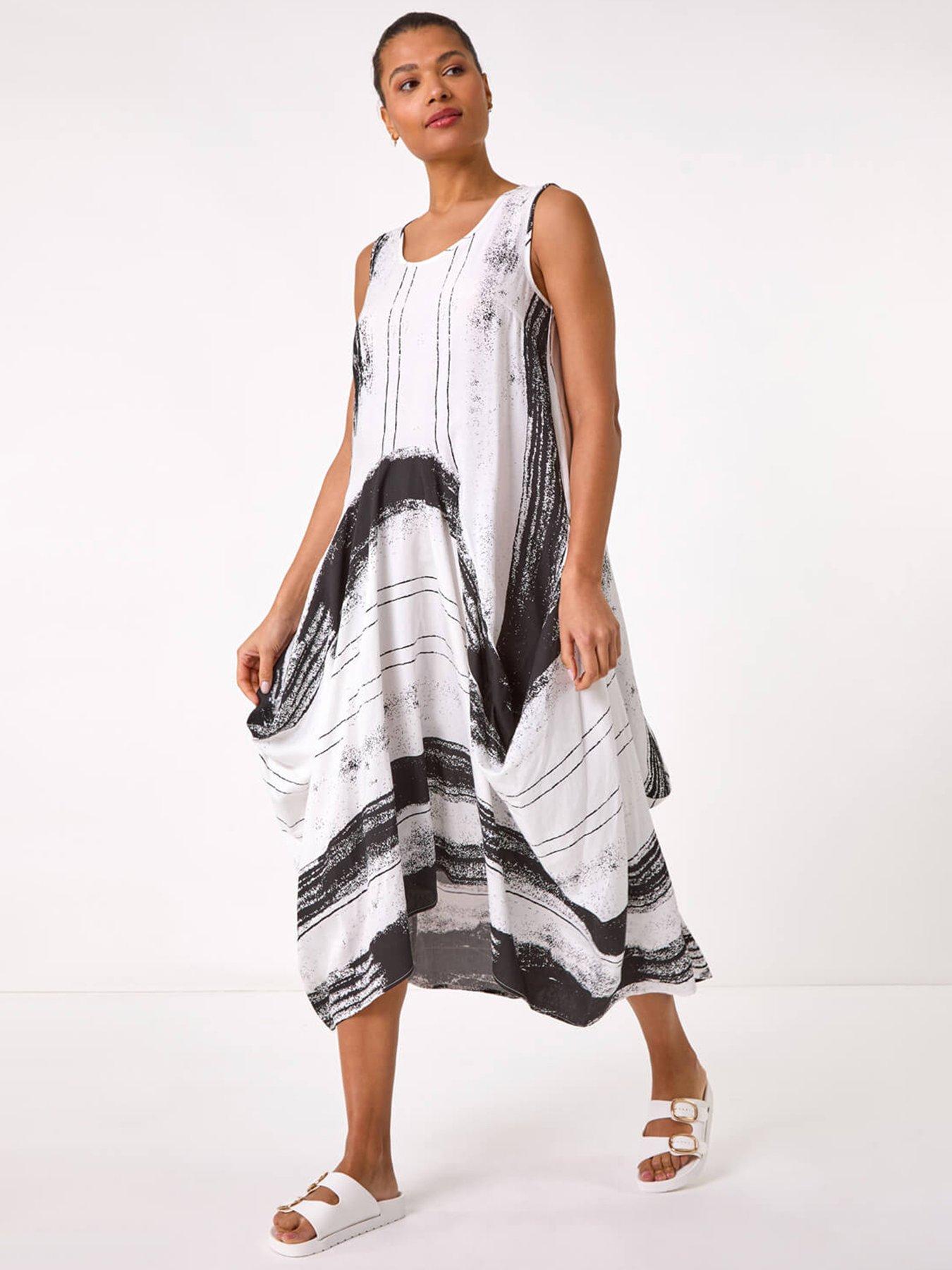 undefined Abstract Print Bubble Midi Dress - White
