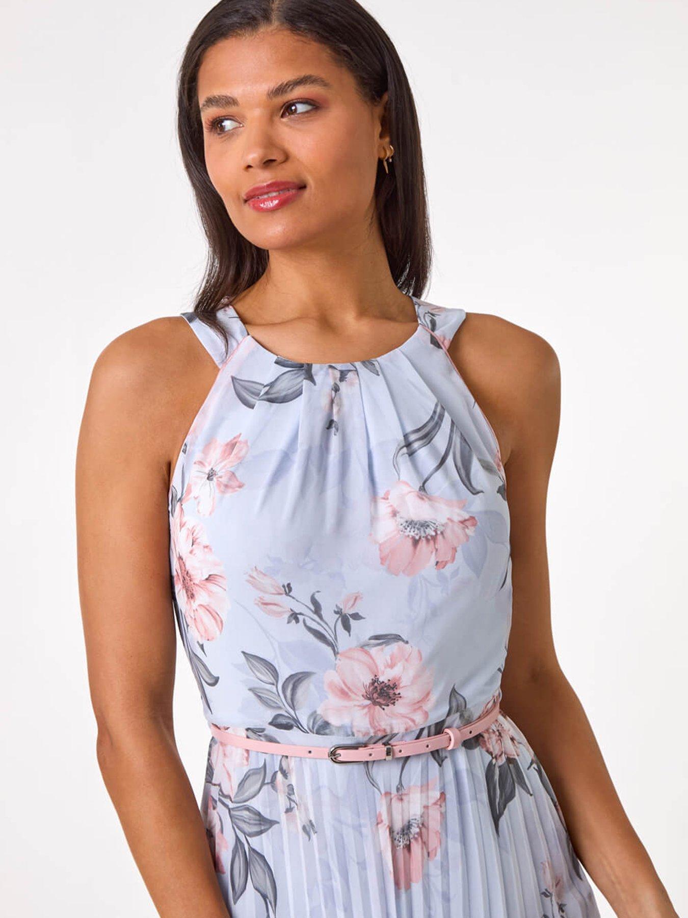Roman Floral Pleated Halter Midi Dress - Grey | Very