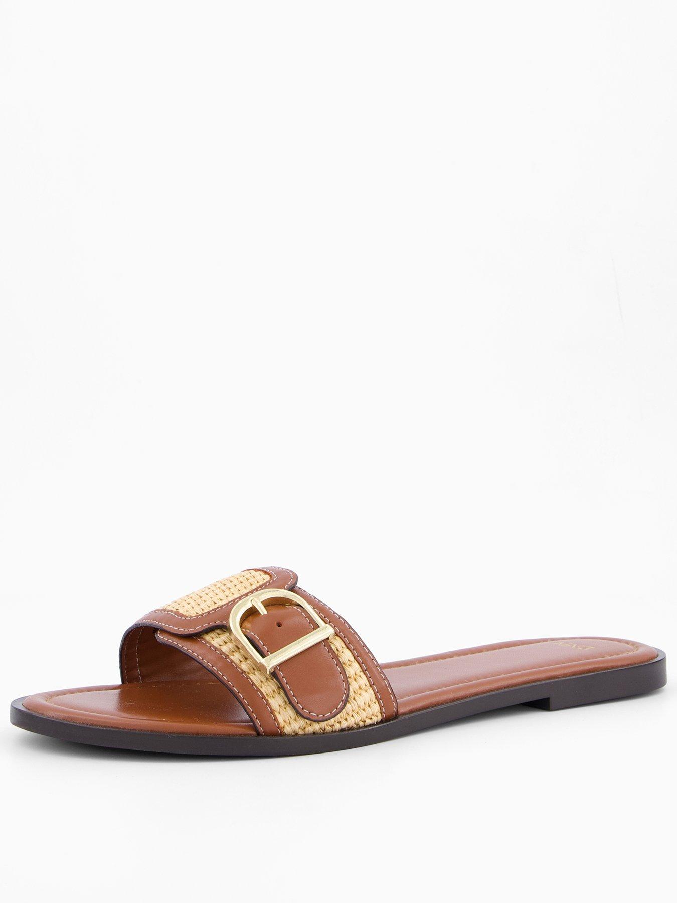 undefined Raffia Leather-Blend Sandals With Buckle - Brown