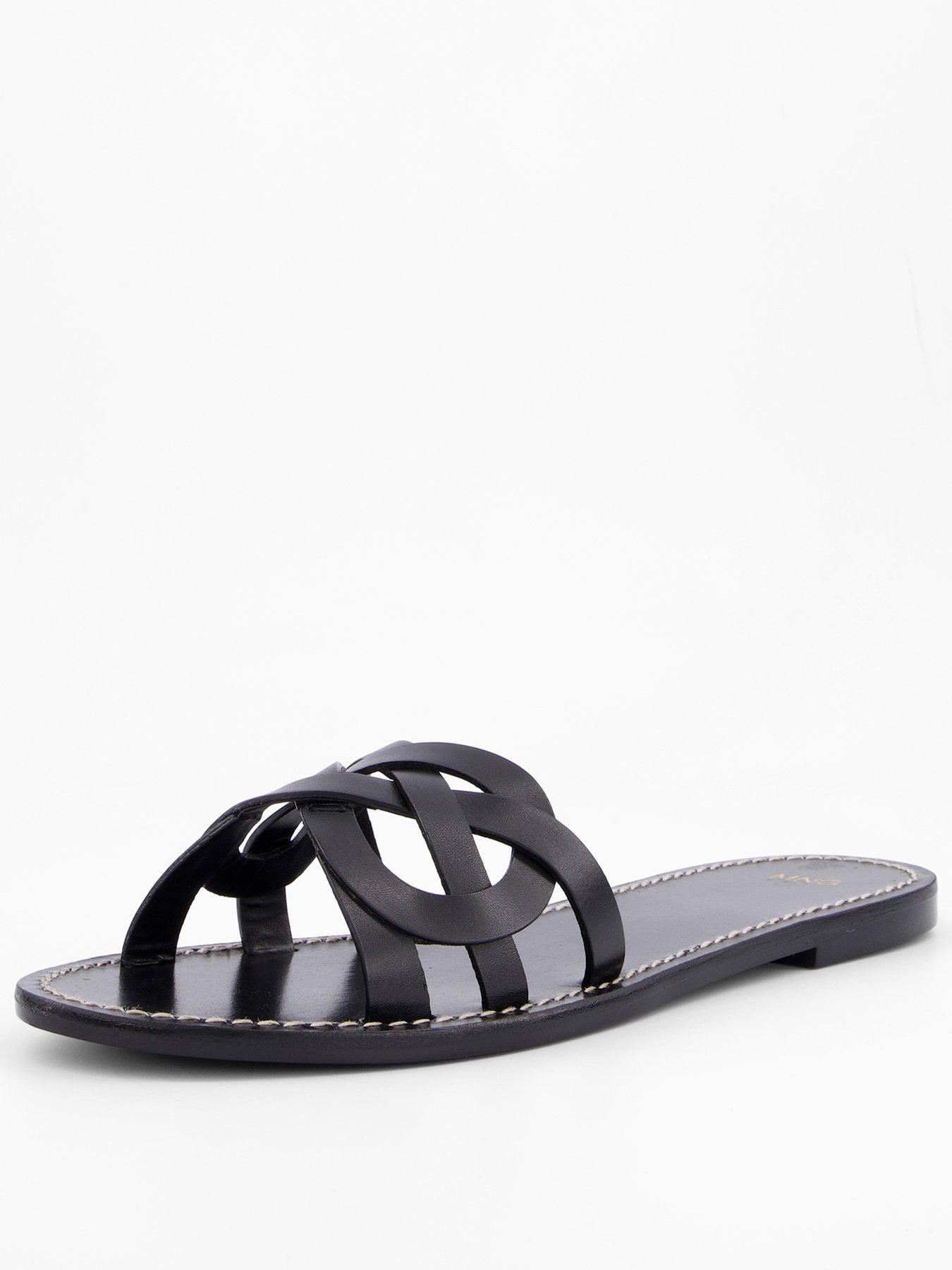Mango Leather Sandals With Intertwined Strap - Black | Very