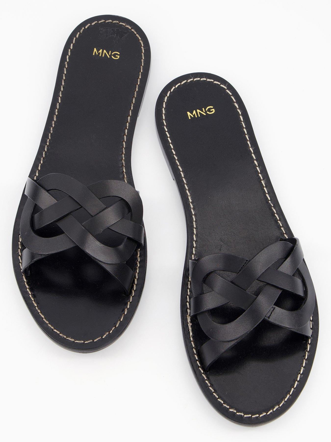 Mango Leather Sandals With Intertwined Strap - Black | Very