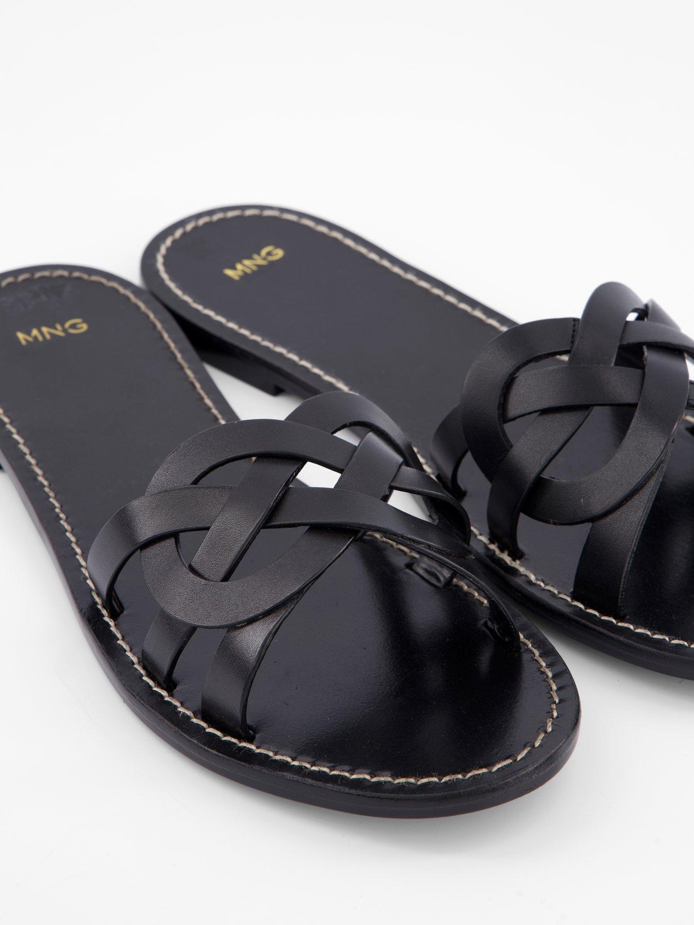 Mango Leather Sandals With Intertwined Strap - Black | Very