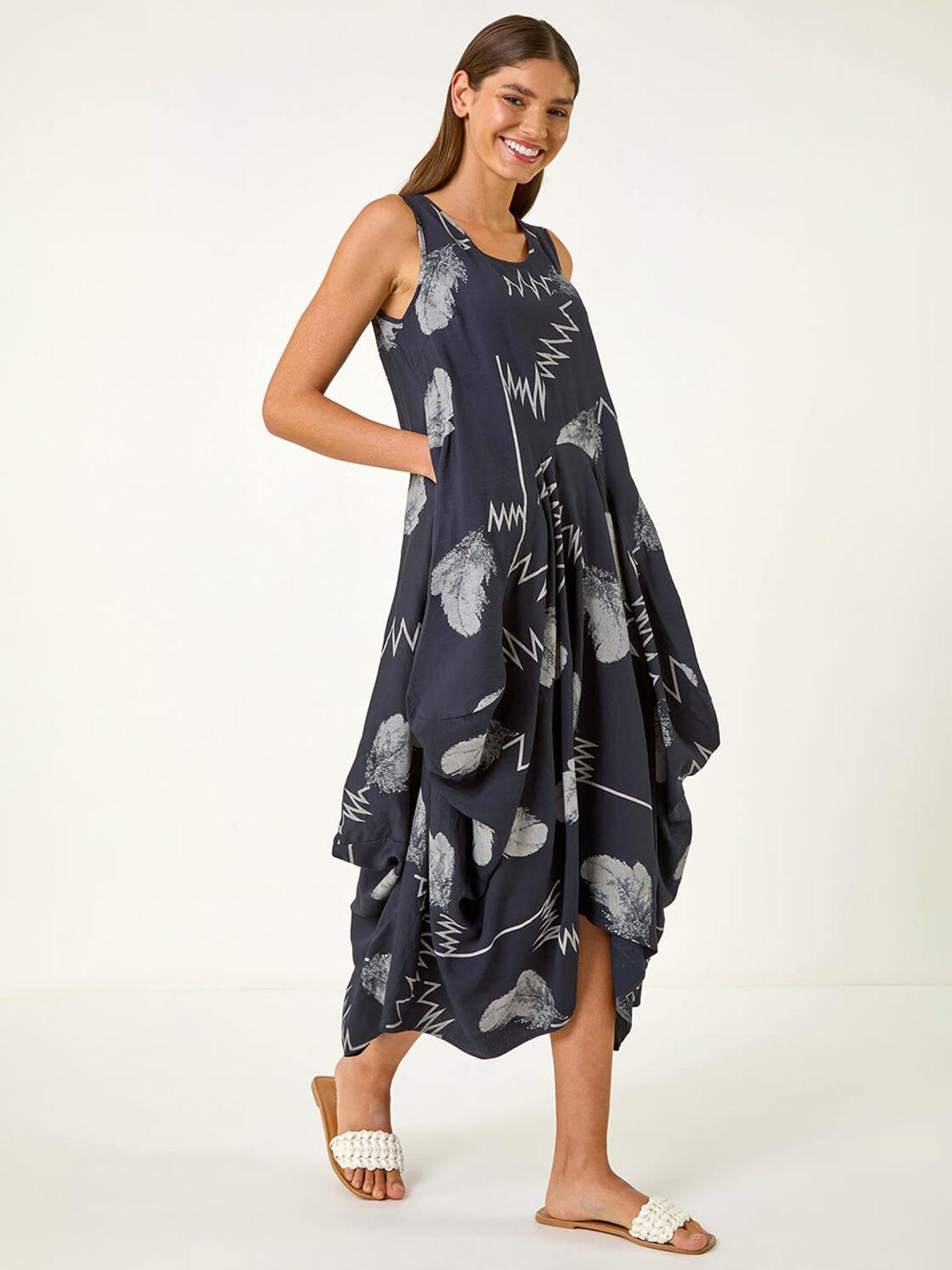 undefined Abstract Bubble Hem Midi Dress - Navy