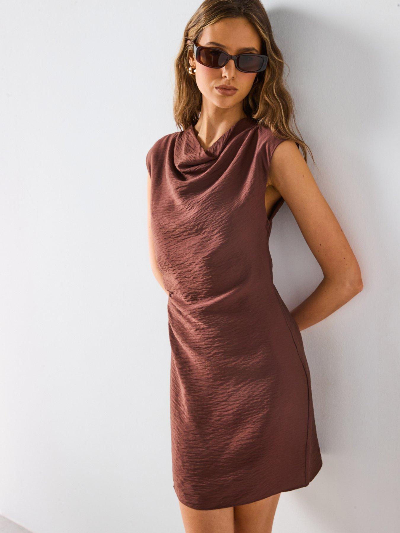 undefined Draped Texture Dress - Brown