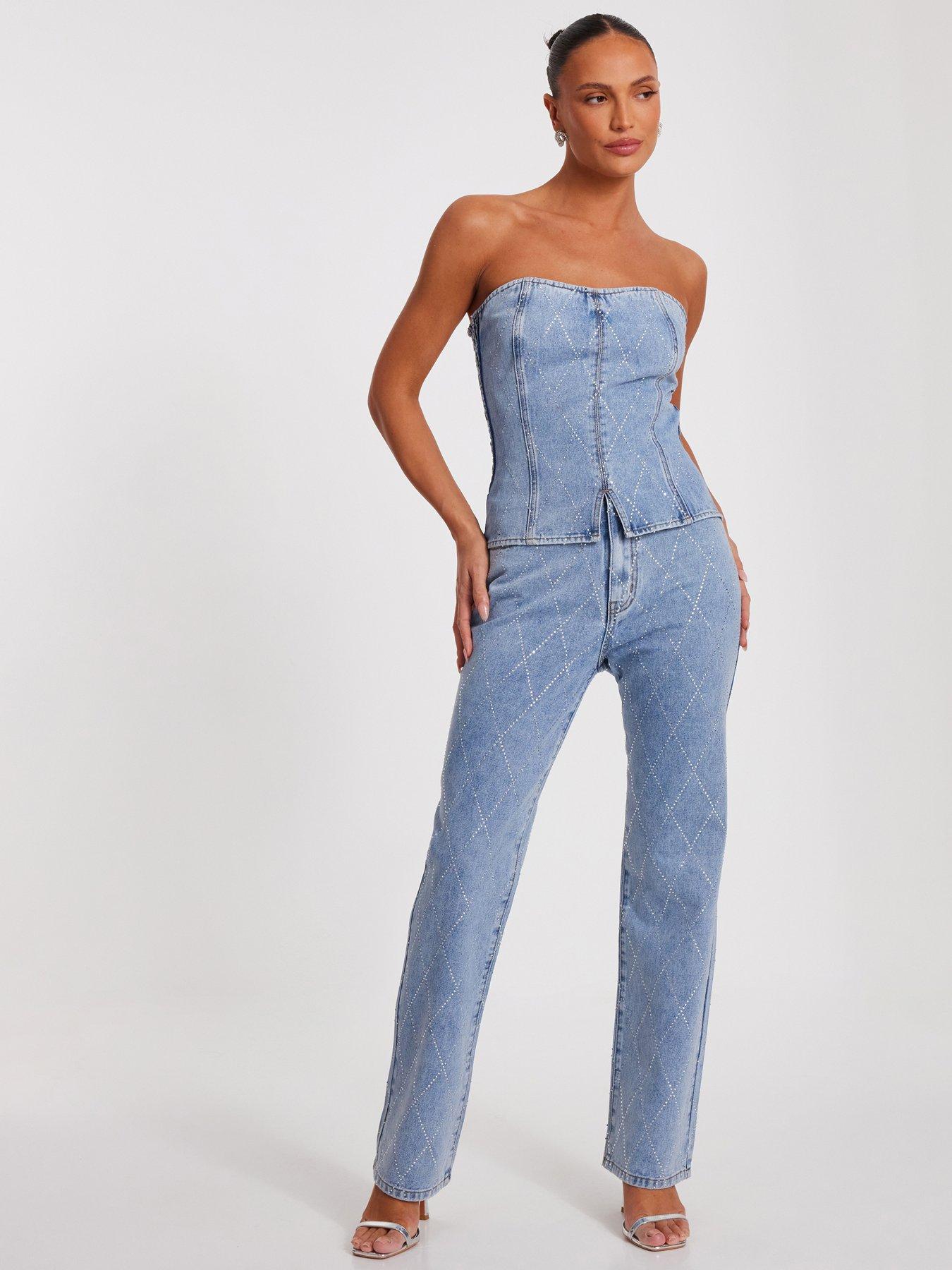 undefined Blue Diamante Denim Jeans